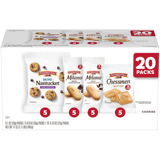 Pepperidge Farm Cookies Variety Pack, 20 Snack Packs, Assorted Flavors