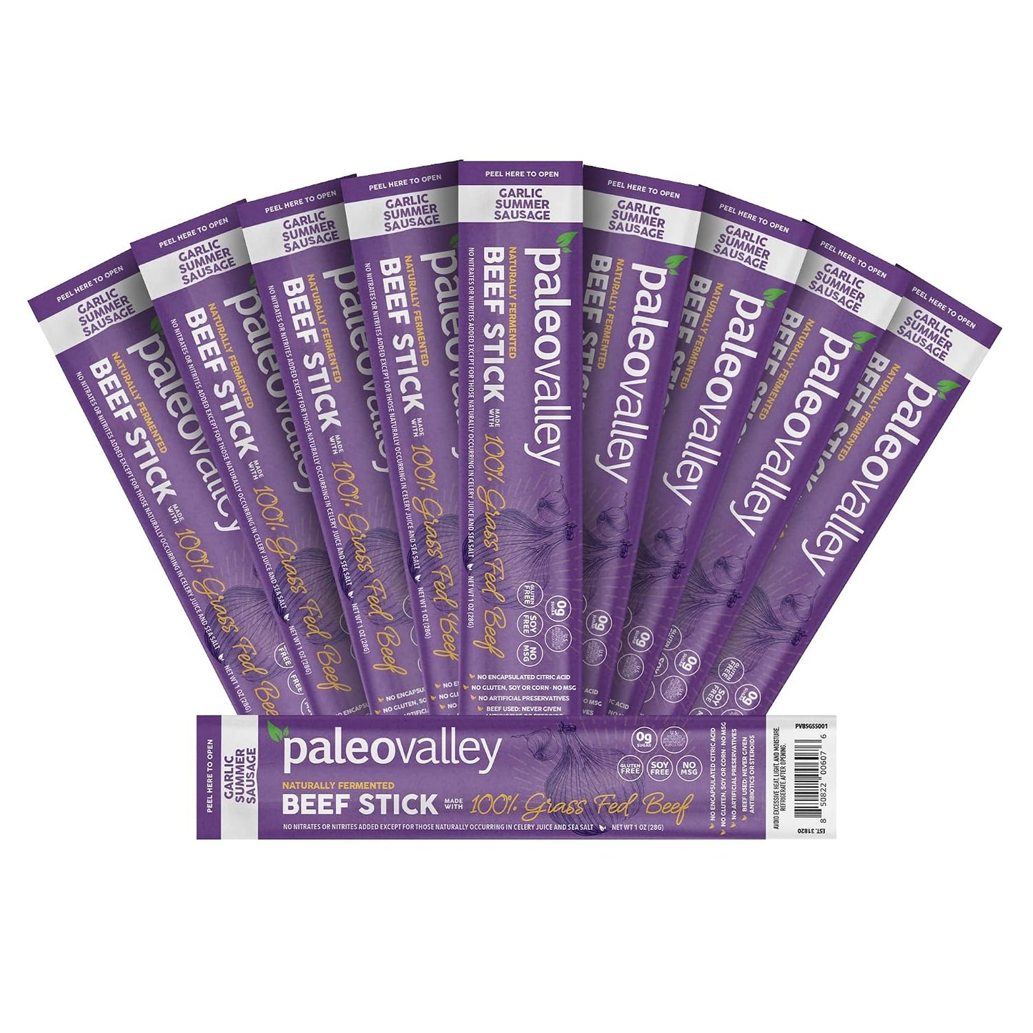 Paleovalley 100% Grass Fed Beef Sticks - Gluten Free Beef Snack - High Protein Keto Friendly