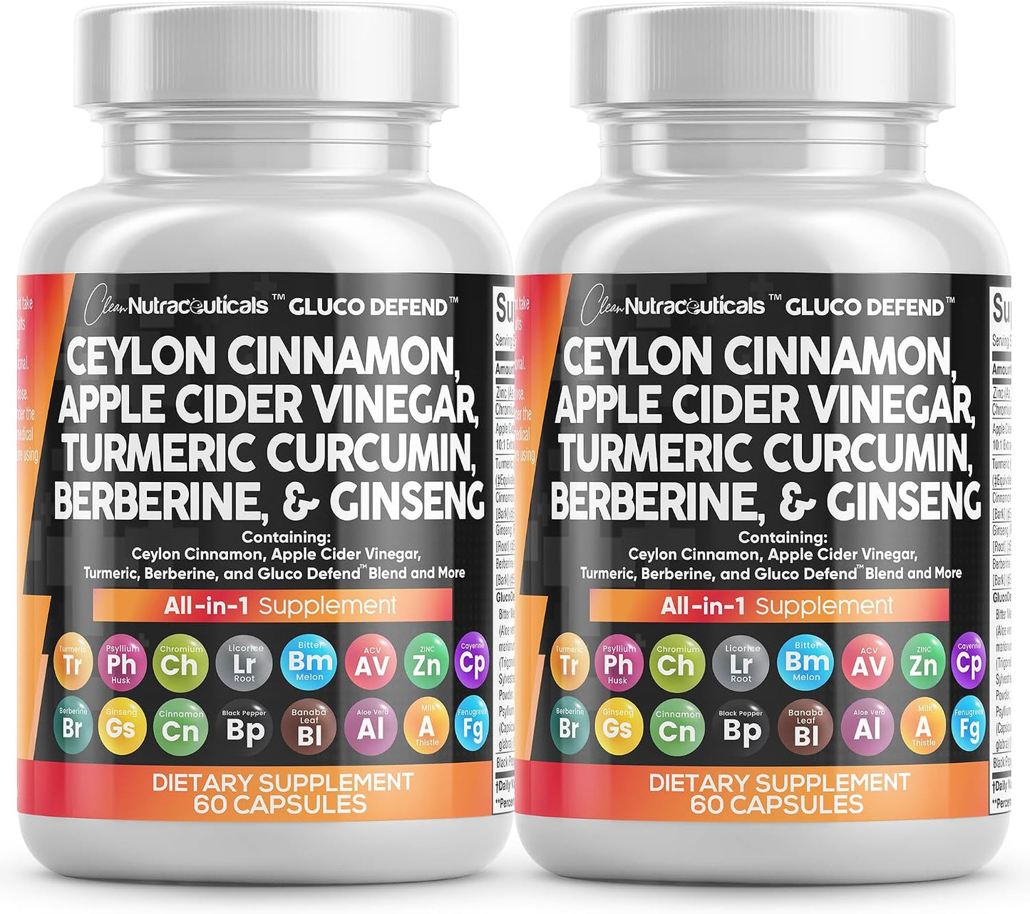 Clean Nutraceuticals Ceylon Cinnamon Capsules with Berberine Turmeric and Apple Cider Vinegar Supplement