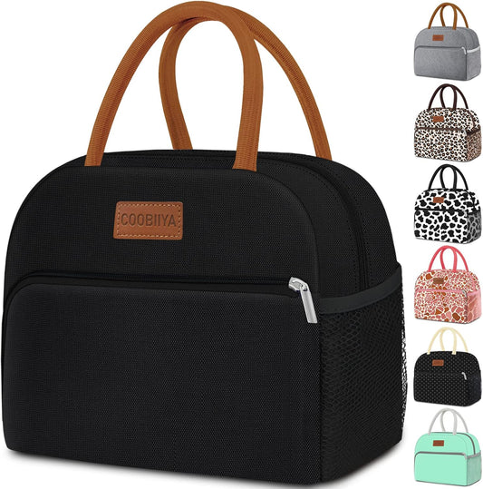 Coobiiya Lunch Box Lunch Bag for Women Men,Reusable Cute Lunch Pail bag,Leakproof,Insulated LunchBox Tote Compact 10L, Cooler Lunch Container for Work Travel Office (Black)