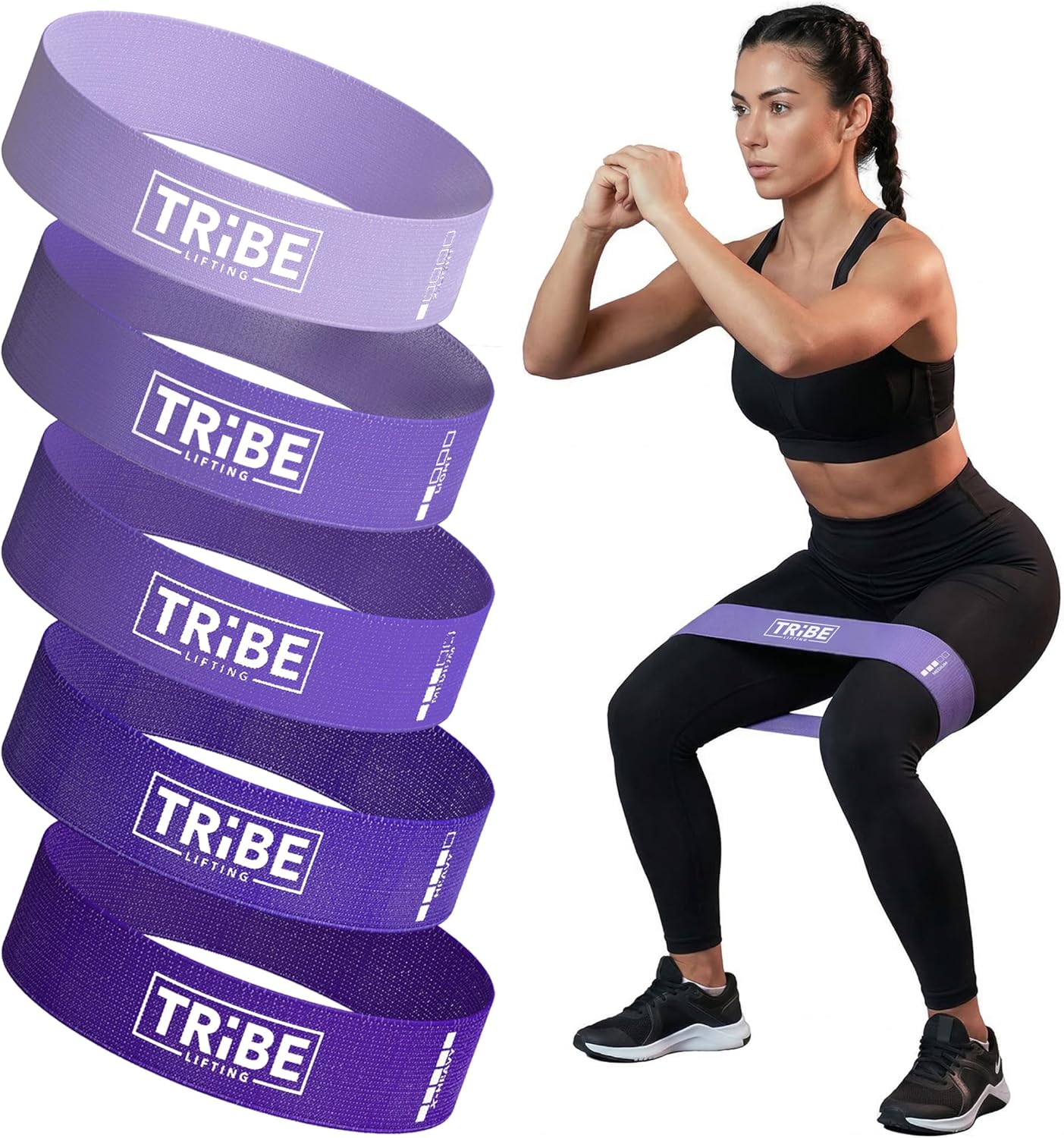 Tribe Fabric Resistance Bands for Working Out - 5 Piece Set for Legs and Glutes
