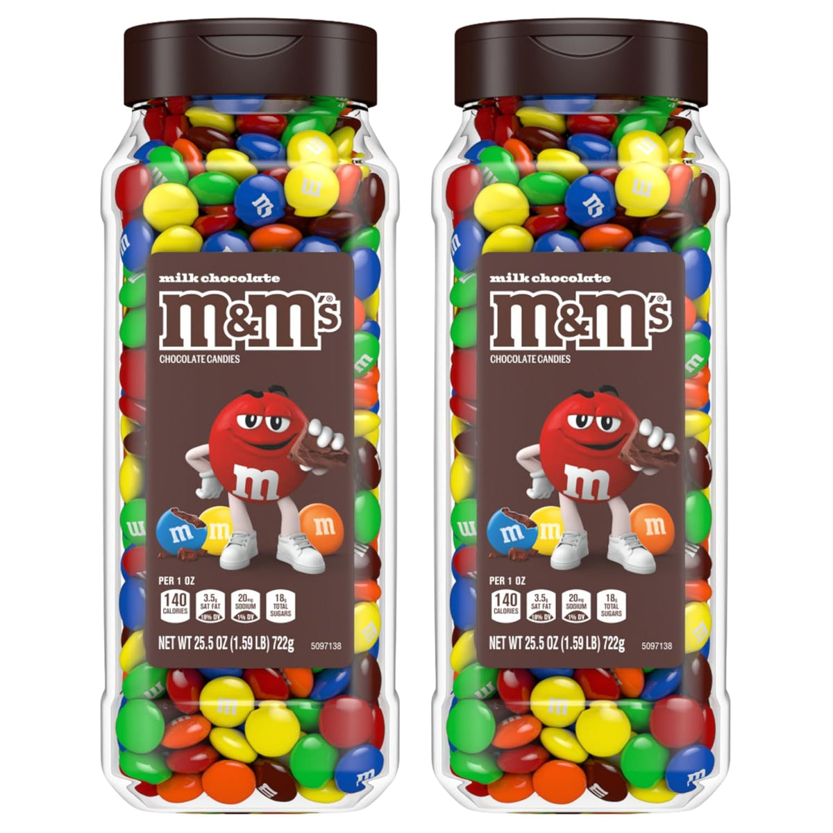 M&M's Milk Chocolate Bulk Candy in Resealable and Recyclable Jars, Party Size Assorted Chocolate Candies, Movie Night Snacks, Candy Buffet, 25.5 Ounces Each (Pack of 2)