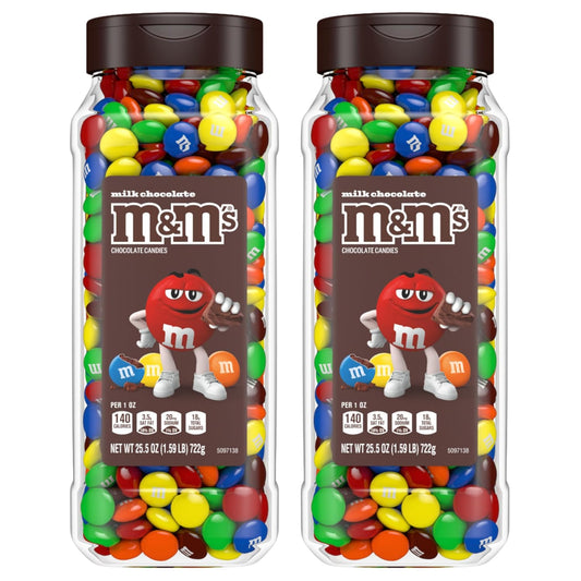 M&M's Milk Chocolate Bulk Candy in Resealable and Recyclable Jars, Party Size Assorted Chocolate Candies, Movie Night Snacks, Candy Buffet, 25.5 Ounces Each (Pack of 2)