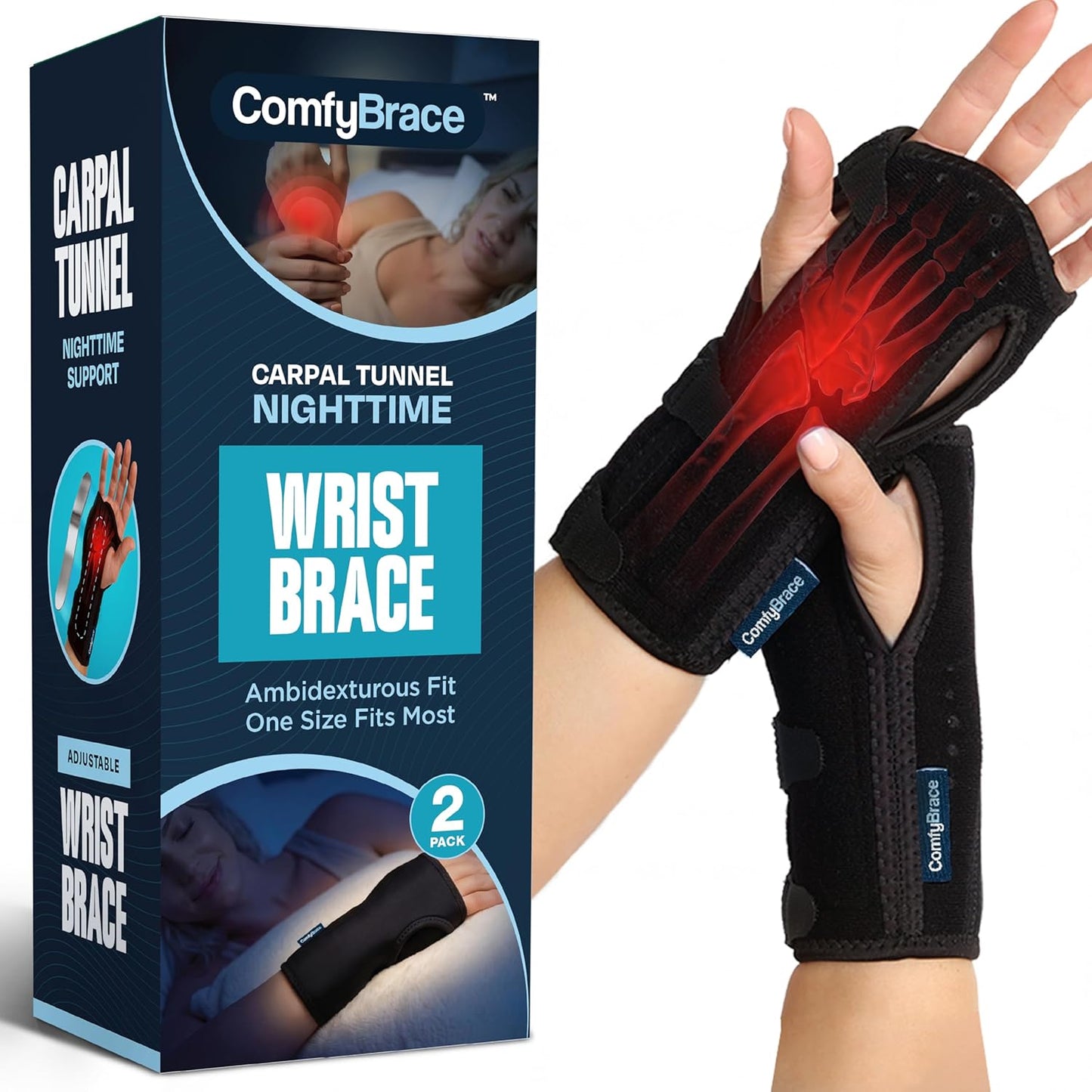 ComfyBrace Nighttime Pain Relief Wrist Brace for Carpal Tunnel and Arthritis