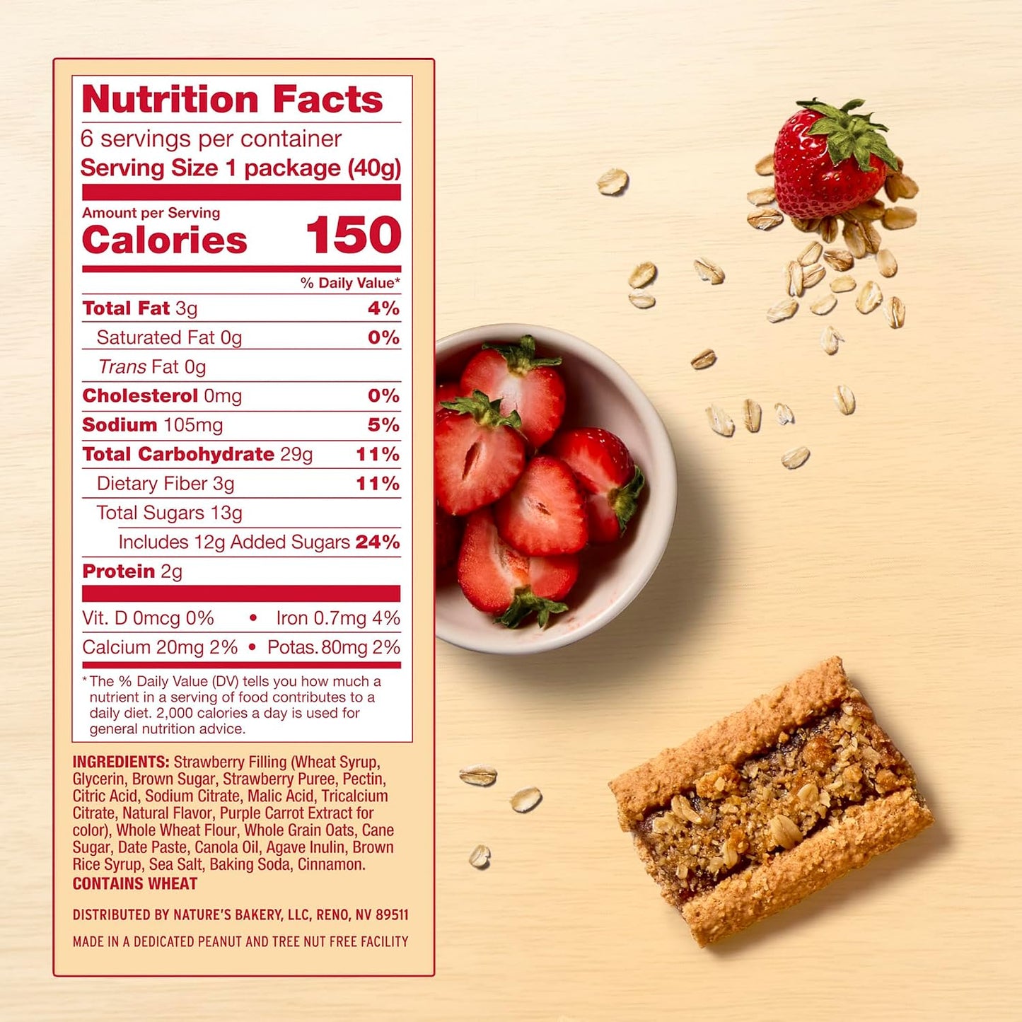 Nature's Bakery Oatmeal Crumble Bars, Strawberry, Real Fruit, Vegan, Non-GMO, 6 Boxes With 6 Packs, 36 Count