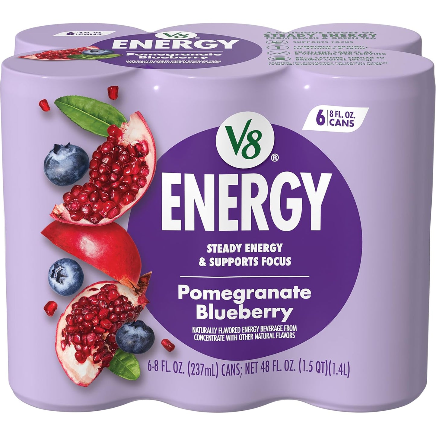 V8 Energy Orange Pineapple Drink, 8oz Cans, 6-Pack, Caffeine, B Vitamins