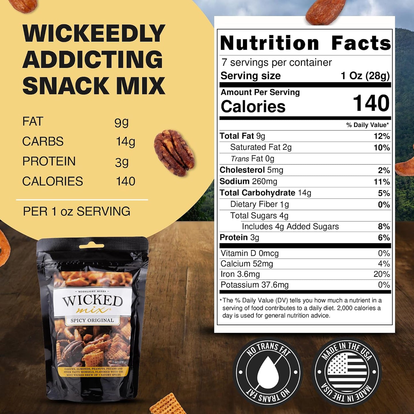 Wicked Mix Snack Mix with Mixed Nuts - Resealable Bag with Almonds, Cashews, Pretzels, Pecans