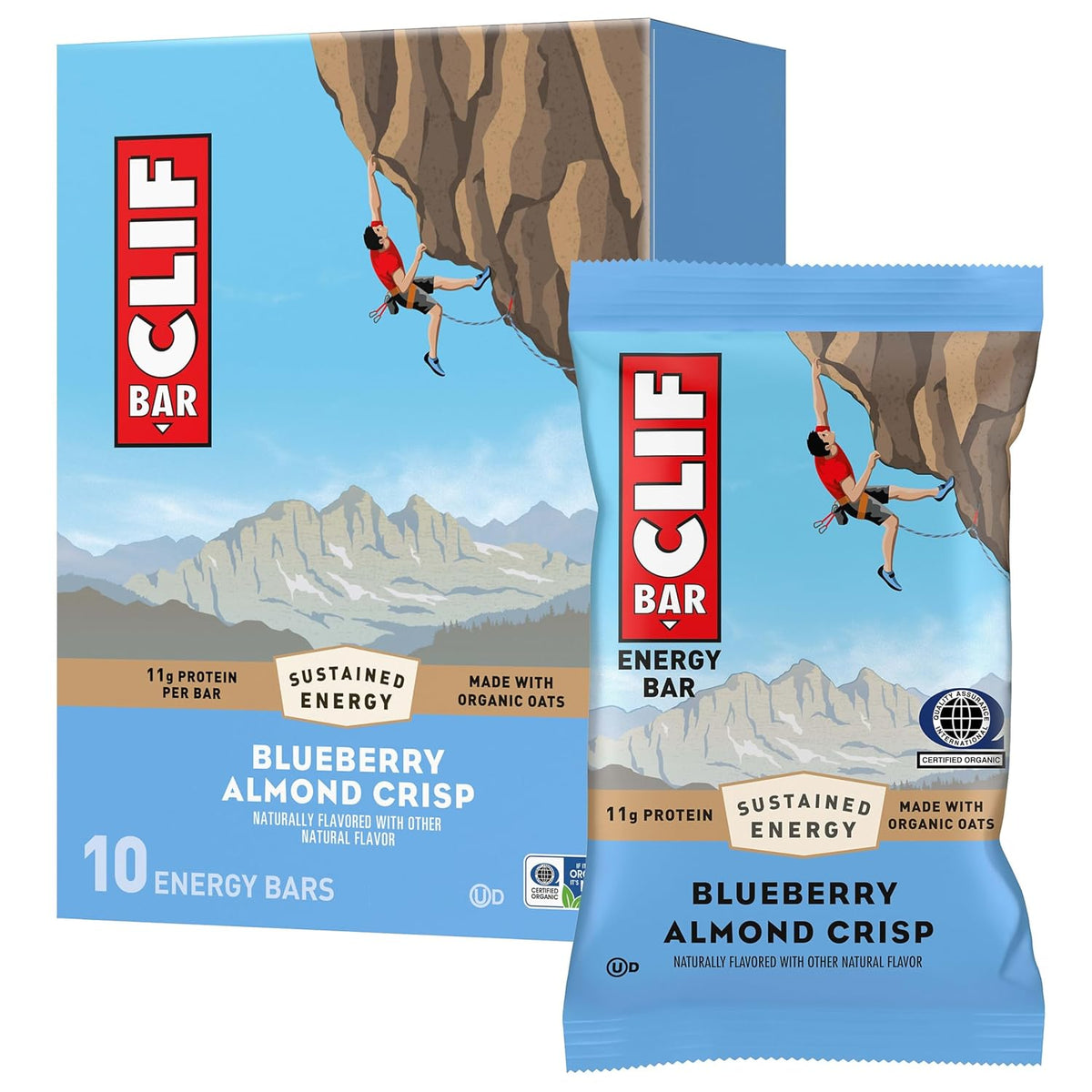 CLIF BAR Energy Protein Bars Blueberry Almond Crisp 10 Pack Non GMO