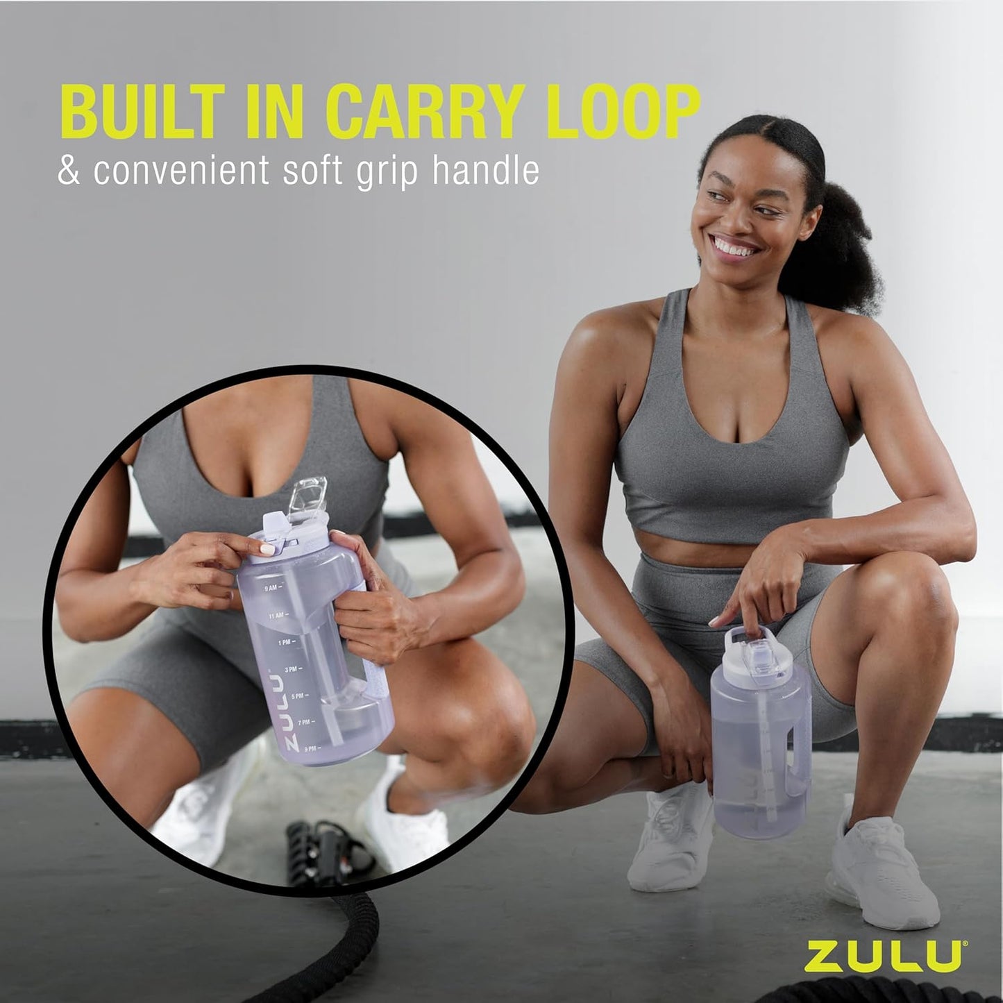 ZULU Goals 64oz Half Gallon Plastic Water Bottle with Straw and Time Marker | Large Reusable Jug with Handle and Leak Proof Lid for All Day Hydration, Gym and Outdoors, Gift Ready, Royal Blue