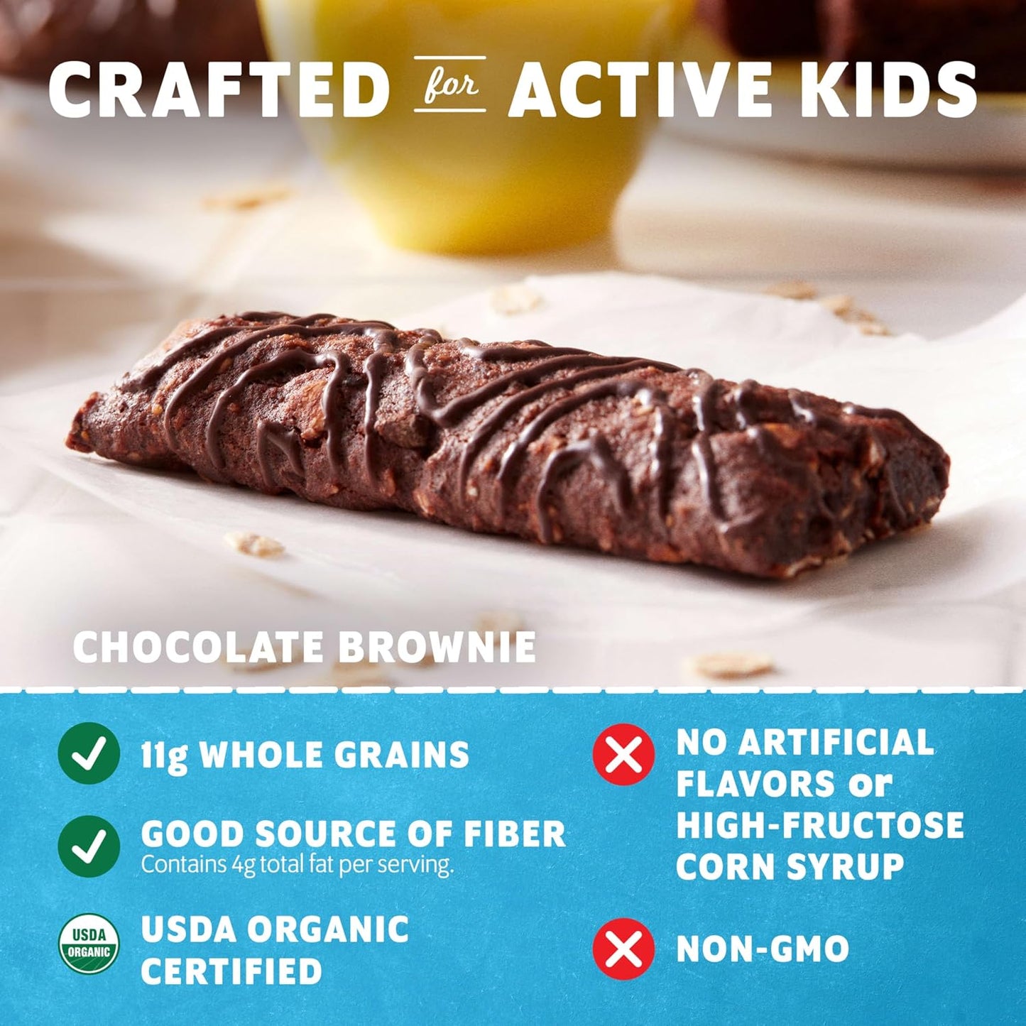 Soft-baked energy snack bars with 11g whole grains and USDA organic granola