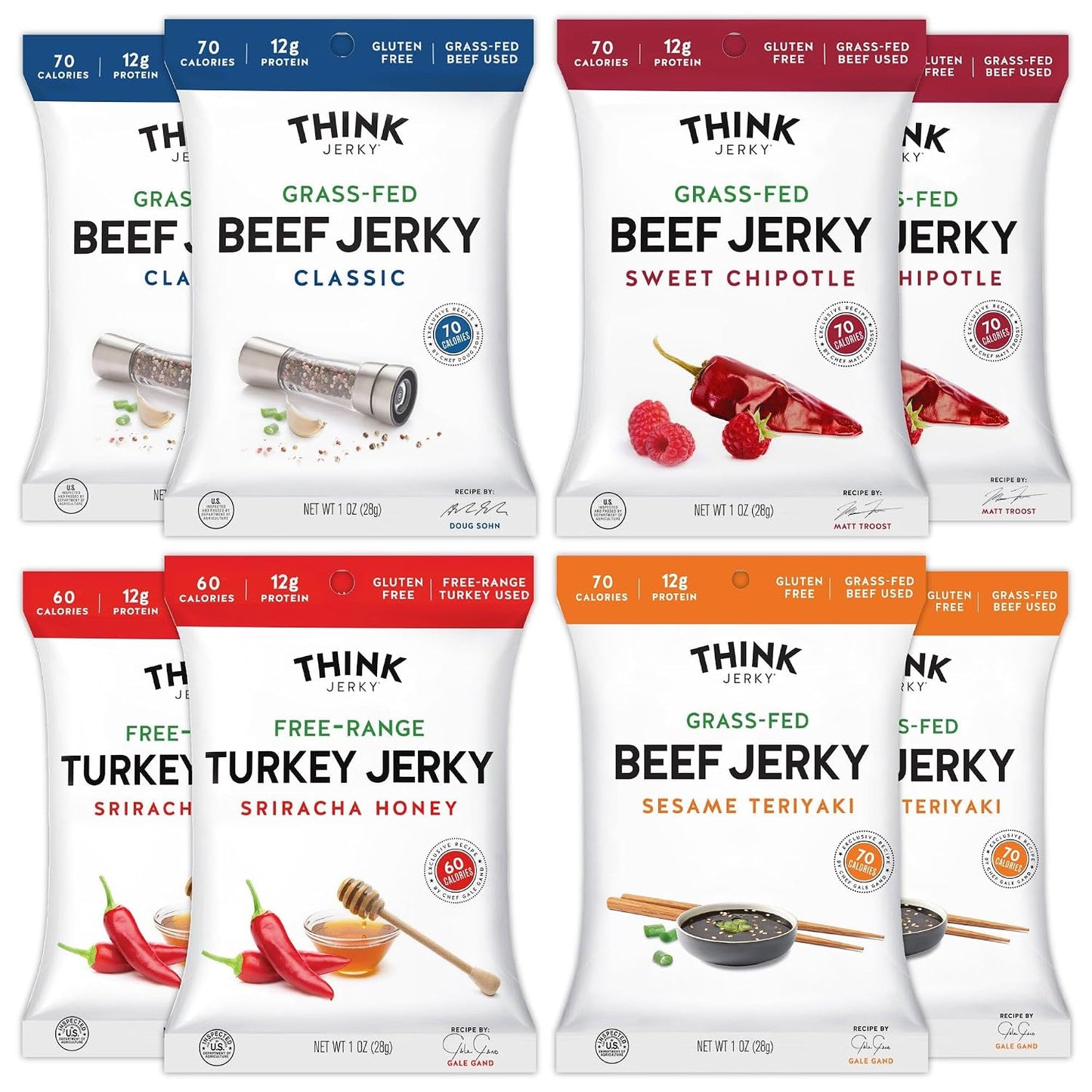 Beef and Turkey Jerky Variety Pack, 8 Pack, 1.0 oz Bags, 2 of Each