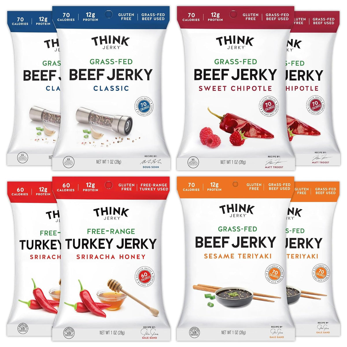 Beef and Turkey Jerky Variety Pack, 8 Pack, 1.0 oz Bags, 2 of Each