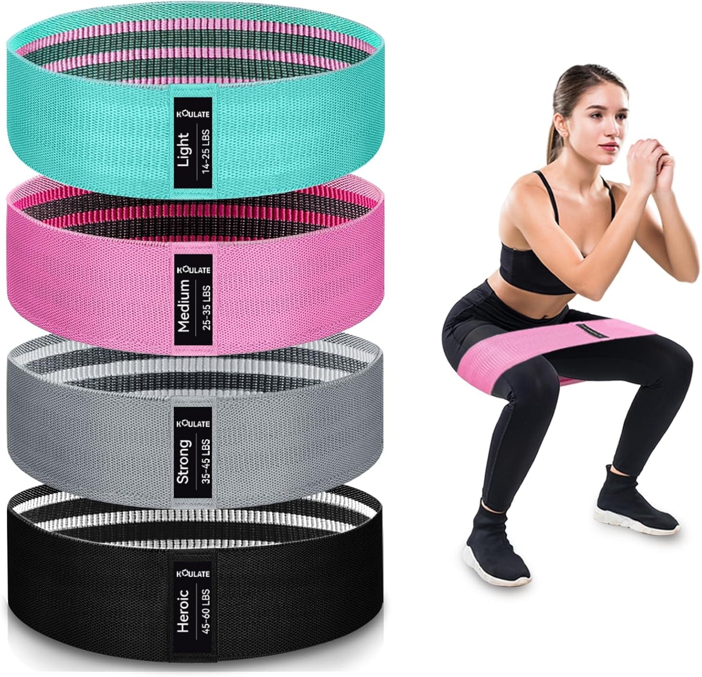 Fabric Resistance Bands, 3 Levels for Workout, Leg Strength Training, Rehab, Yoga