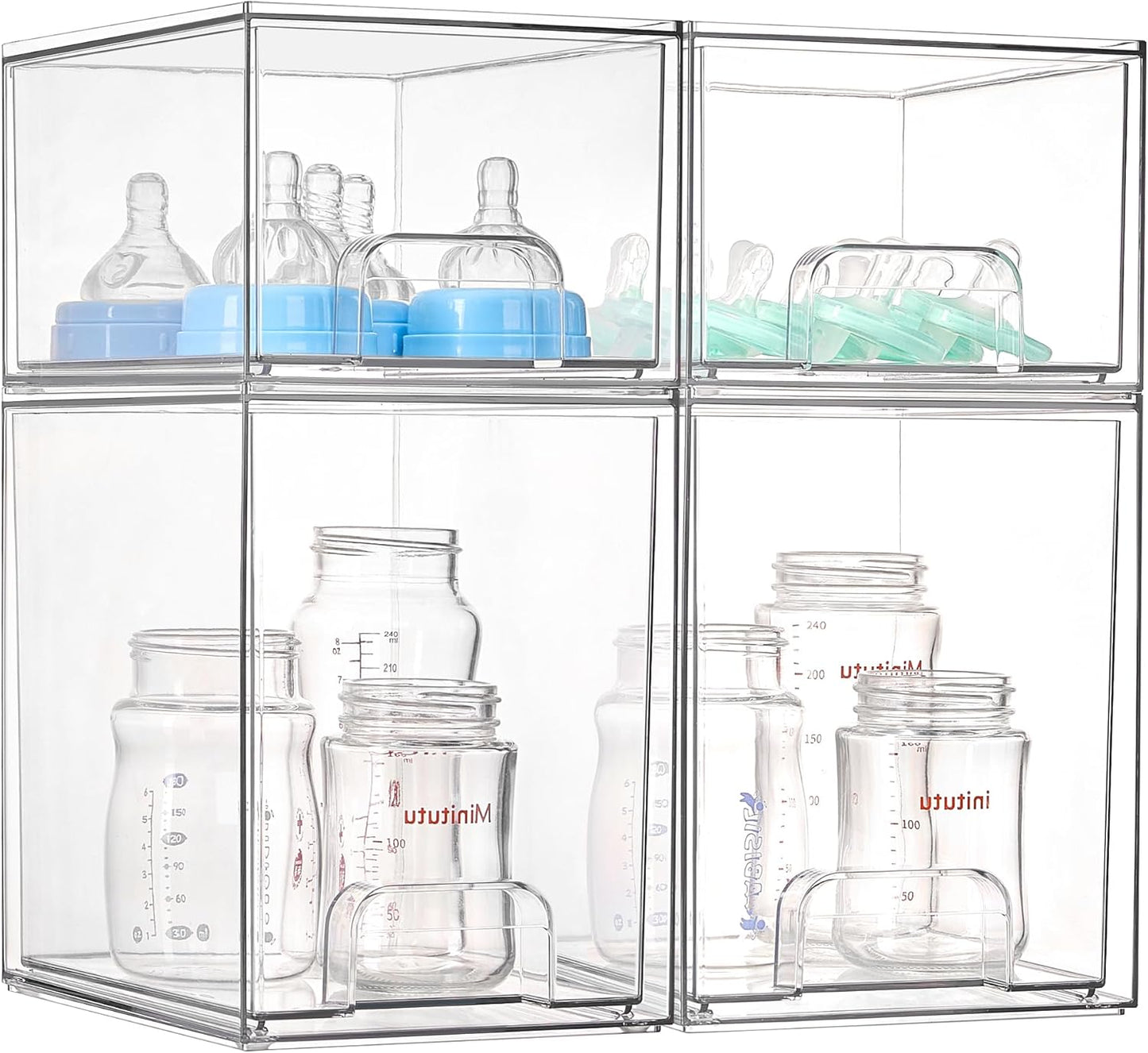 Vtopmart Stackable Storage Drawers Set of 5, Clear Plastic Organizer Bins for Baby Bottle, Beauty Supplies Storage, Ideal for Kichen Countertop, Vanity, Bathroom, Cabinet, Pantry Organization
