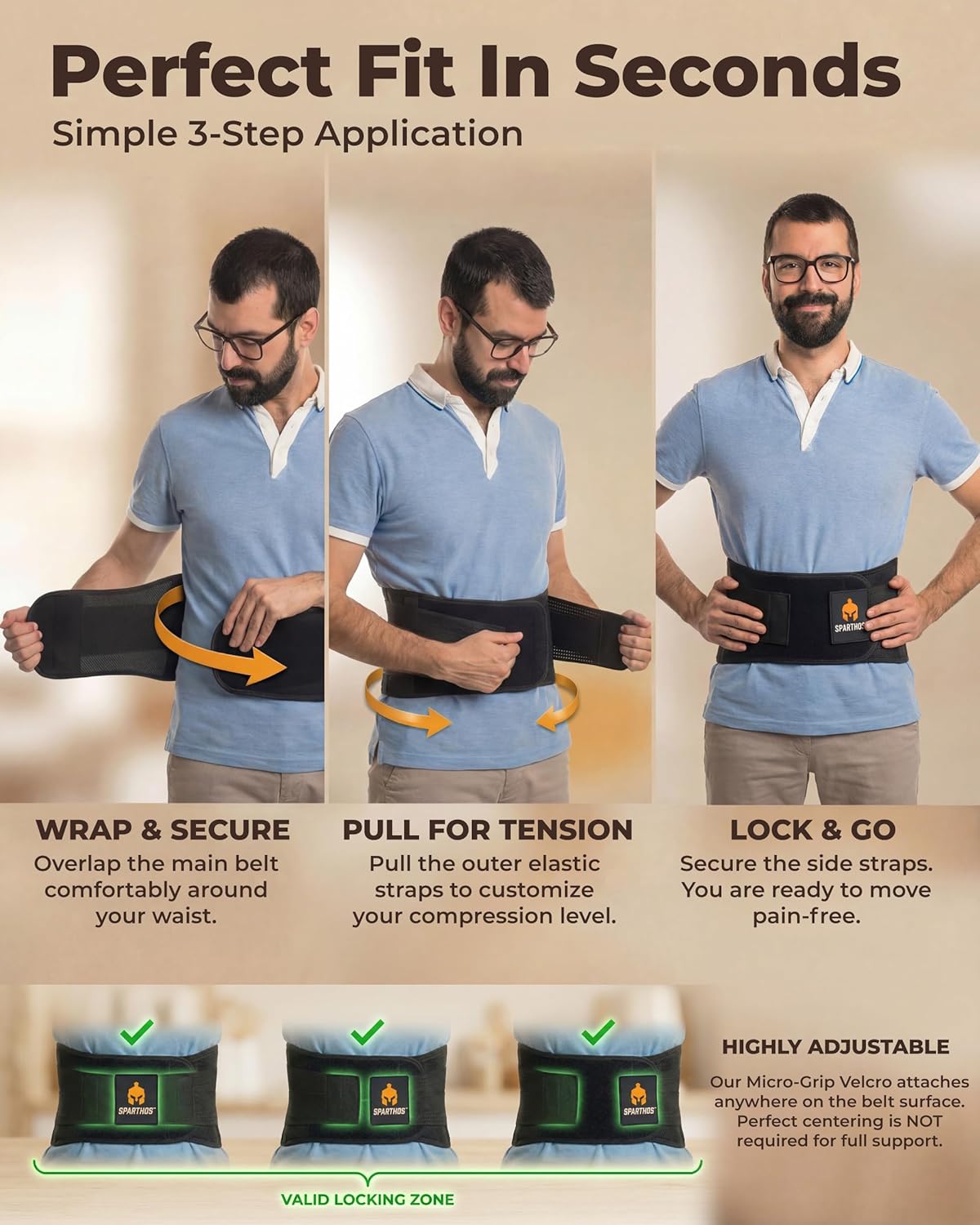 Sparthos Back Brace for Lower Back Pain Relief - Breathable Lumbar Support