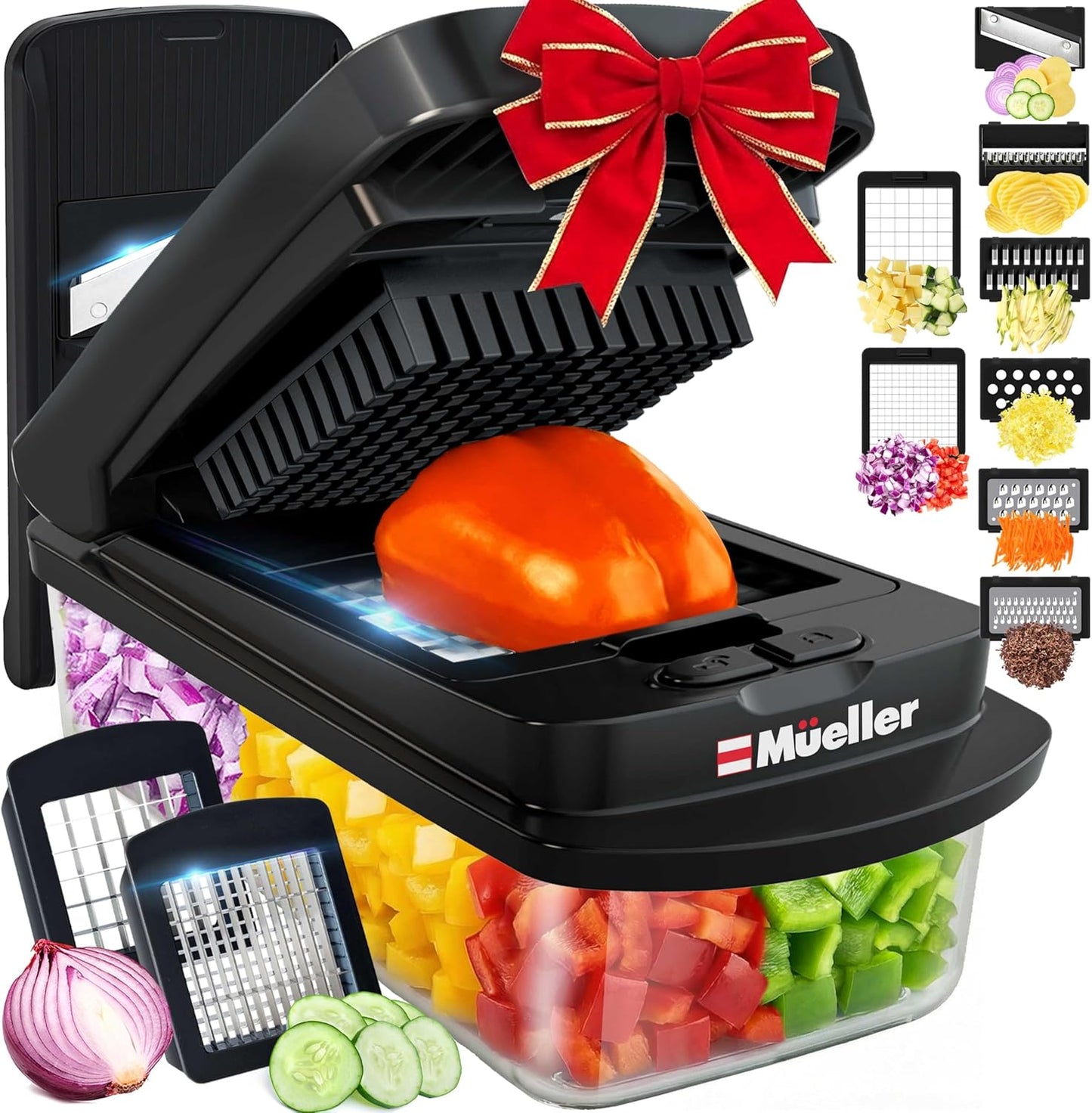 Mueller The Real Original Pro Chopper since 2013 Vegetable Chopper Mandoline Slicer, 8 Blade Food Veggie Chopper Onion Vegetable Cutter with Container, Kitchen Gadgets & Essentials, (10 in 1)