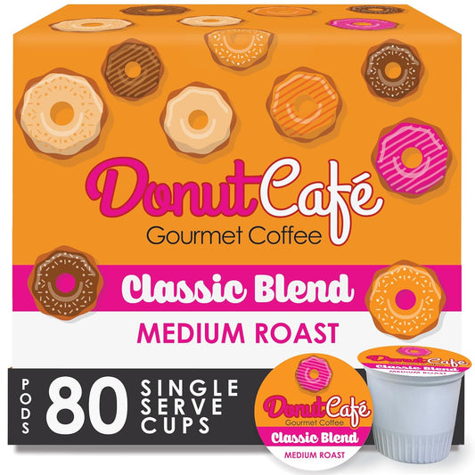 Donut Café Coffee Pods, Classic Blend, Medium Roast, Non-GMO, Gluten Free, 80 Count