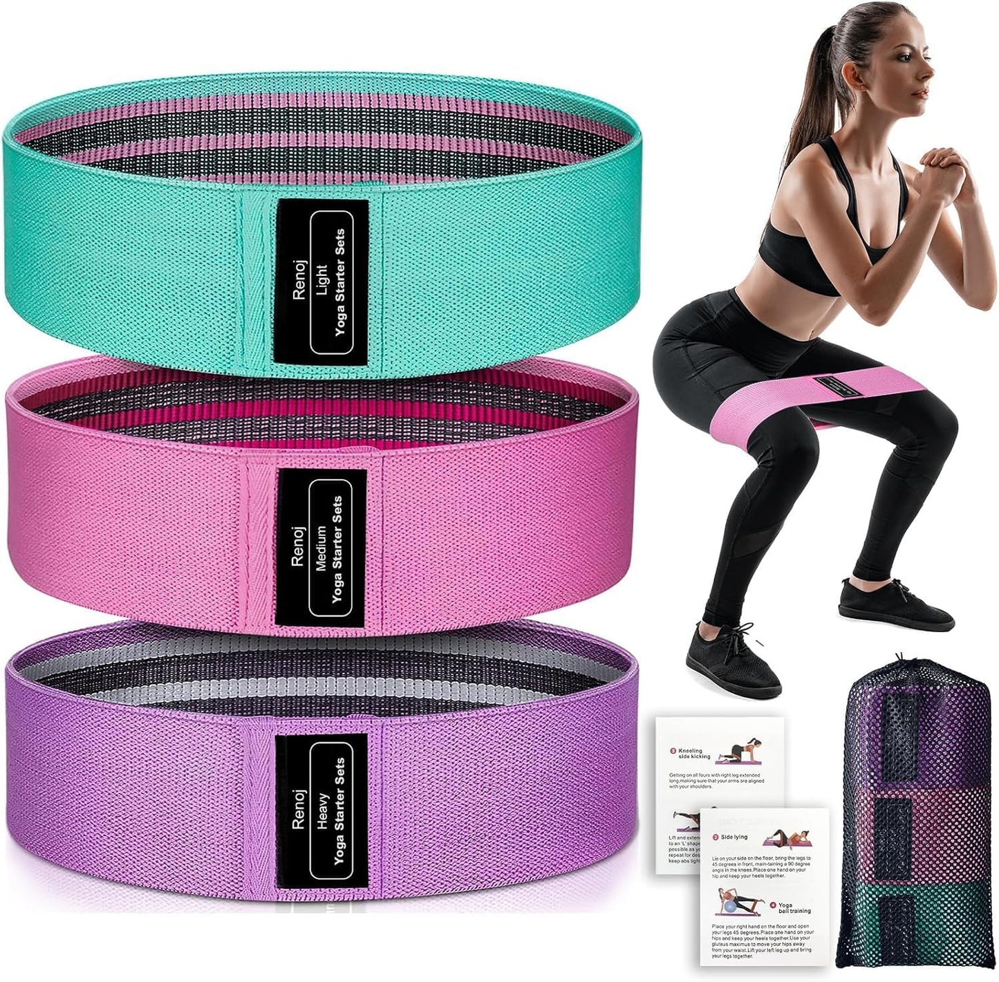 Renoj 3-Set Resistance Bands for Pilates, Yoga, Home Gym