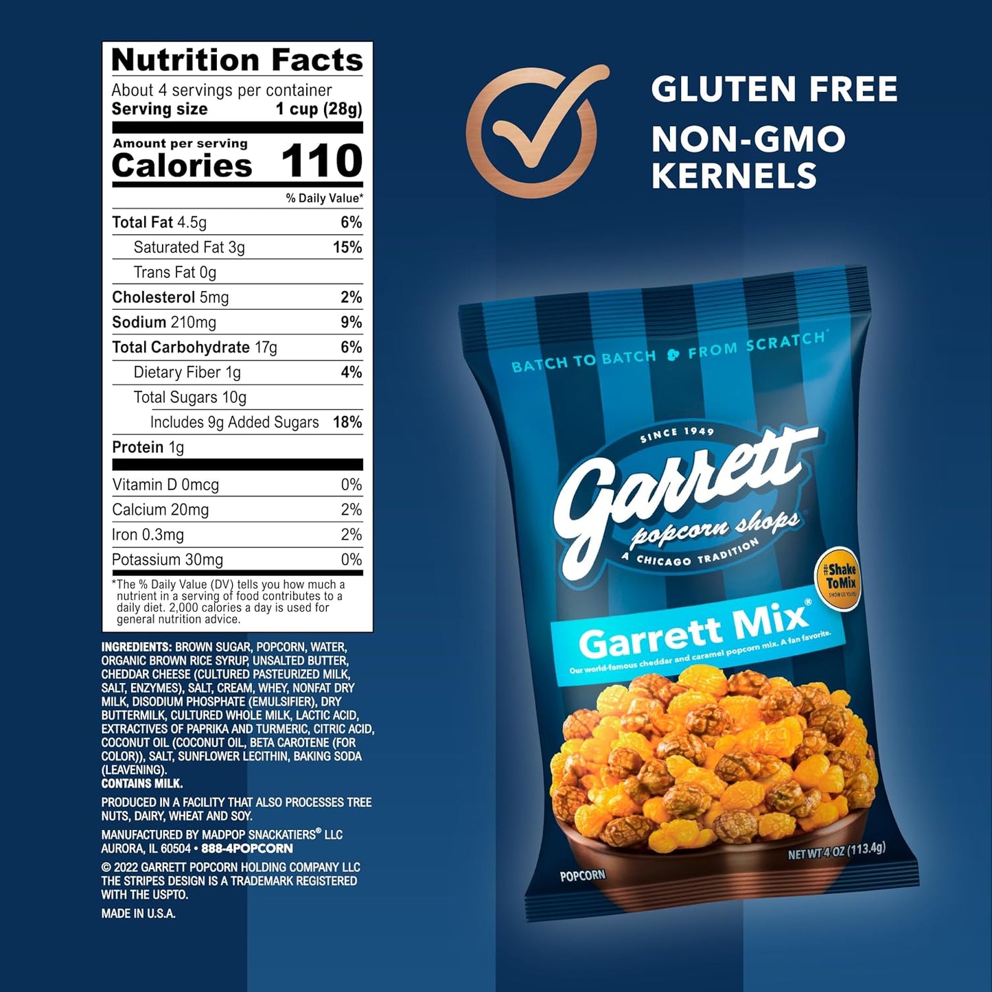 Garrett Popcorn Mix, 4 Ounce Bags, Pack of 6, Classic Chicago Style Cheese and Caramel Popcorn
