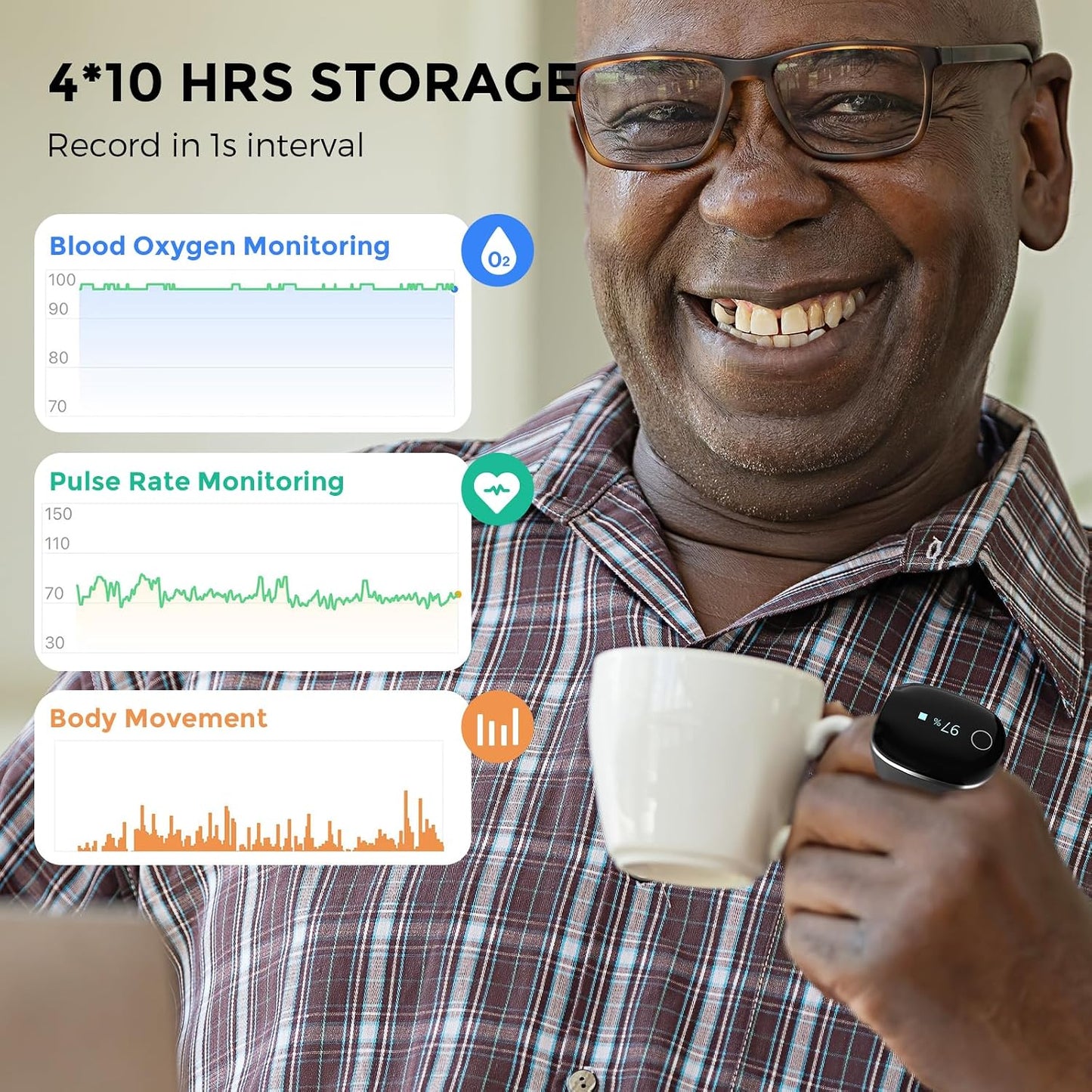Wellue O2Ring-S Oxygen Monitor with Bluetooth Pulse Oximeter