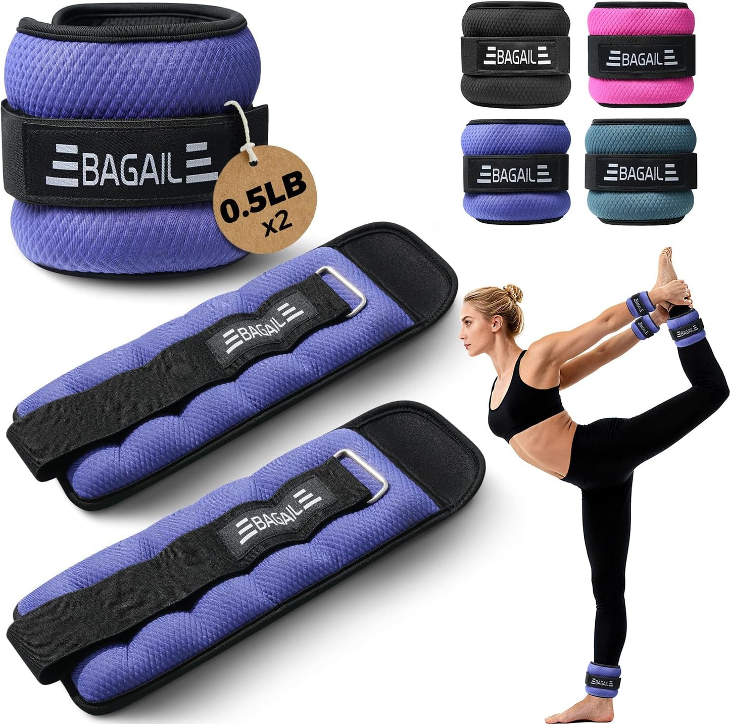BAGAIL Ankle Wrist Weights for Women & Men, 1-10 LBS Adjustable Leg Arm Weights