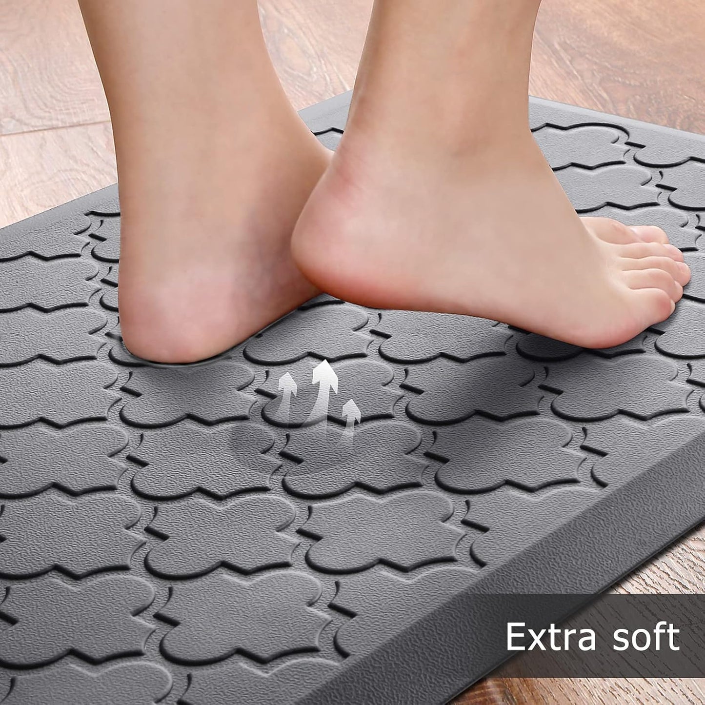 Kitchen Mat [2 PCS] Cushioned Anti-Fatigue Floor Mat, Waterproof Non-Skid Ergonomic Comfort Foam Rugs, Standing Mat for Kitchen, Floor,Office, Sink, Laundry(Grey)
