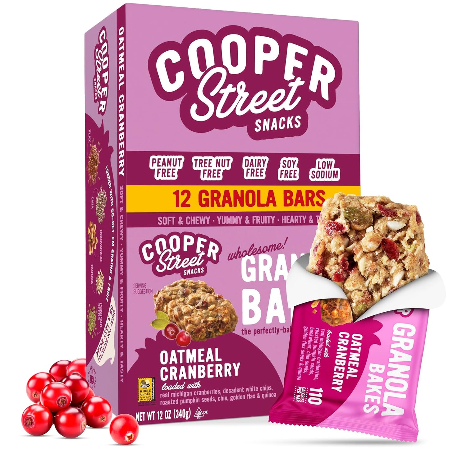 Soft Baked Granola Bars with Blueberry Pomegranate Flavor, 12 Count, Nut and Dairy Free