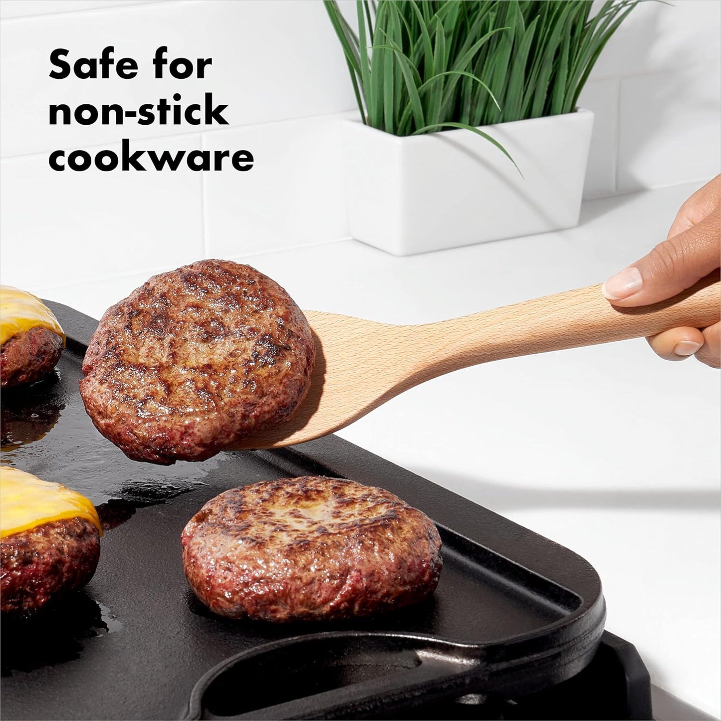 OXO Good Grips 3‑Piece Wooden Utensil Set, Solid Beachwood Spoon, Slotted Spoon and Turner