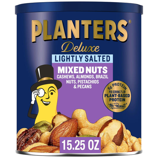 Deluxe Mixed Nuts, Cashews, Almonds, Brazil Nuts, Pistachios, Pecans, Lightly Salted, 15.25 oz Canister