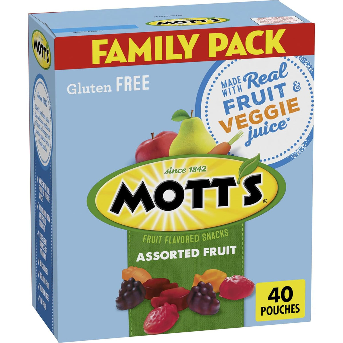 Mott's Assorted Fruit Snacks Family Pack, Gluten Free Gummies, 40 Count Individual Pouches