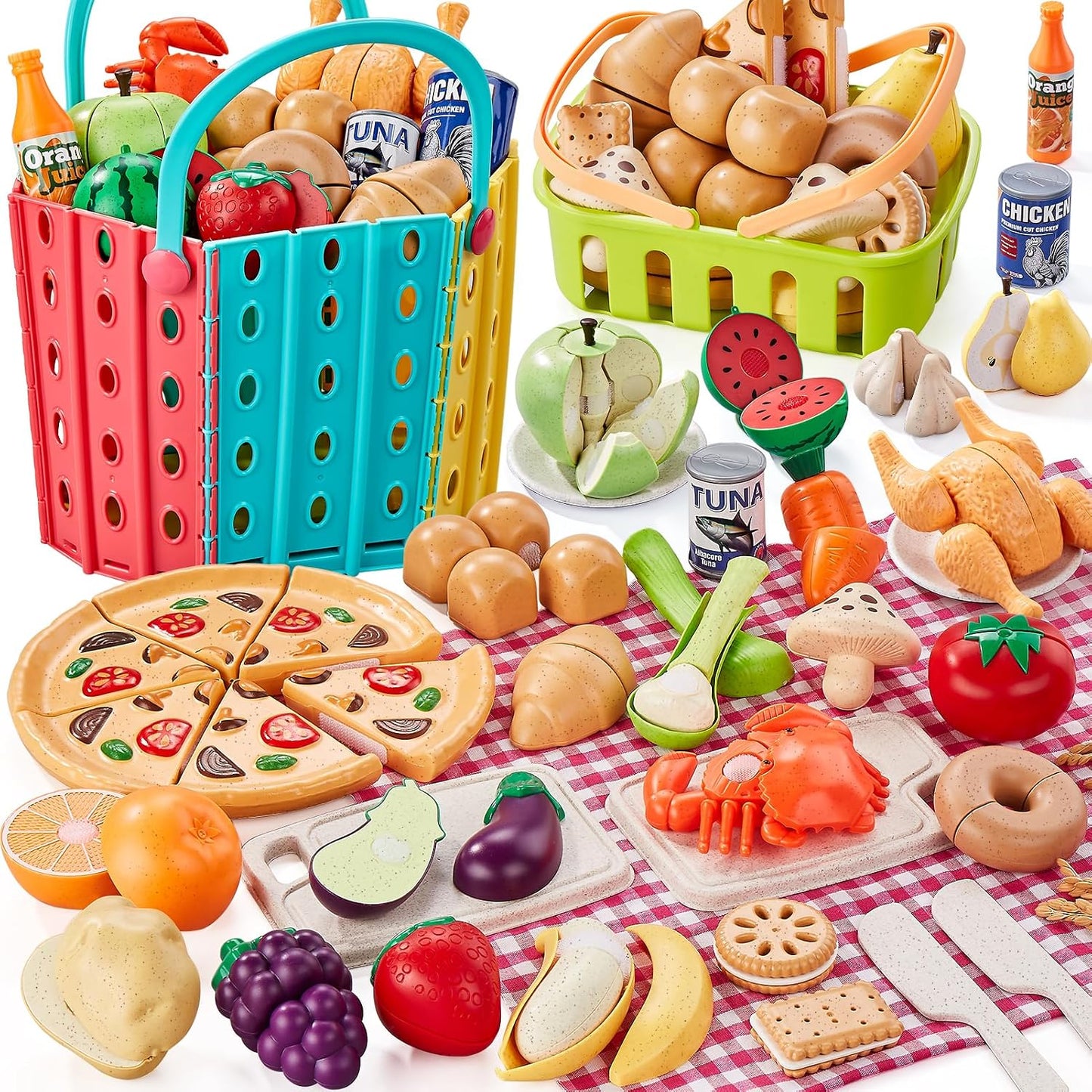 LAUGIGLE Pretend Play Food for Kids Kitchen, 78Pc Cutting Toy Food with Storage Bag