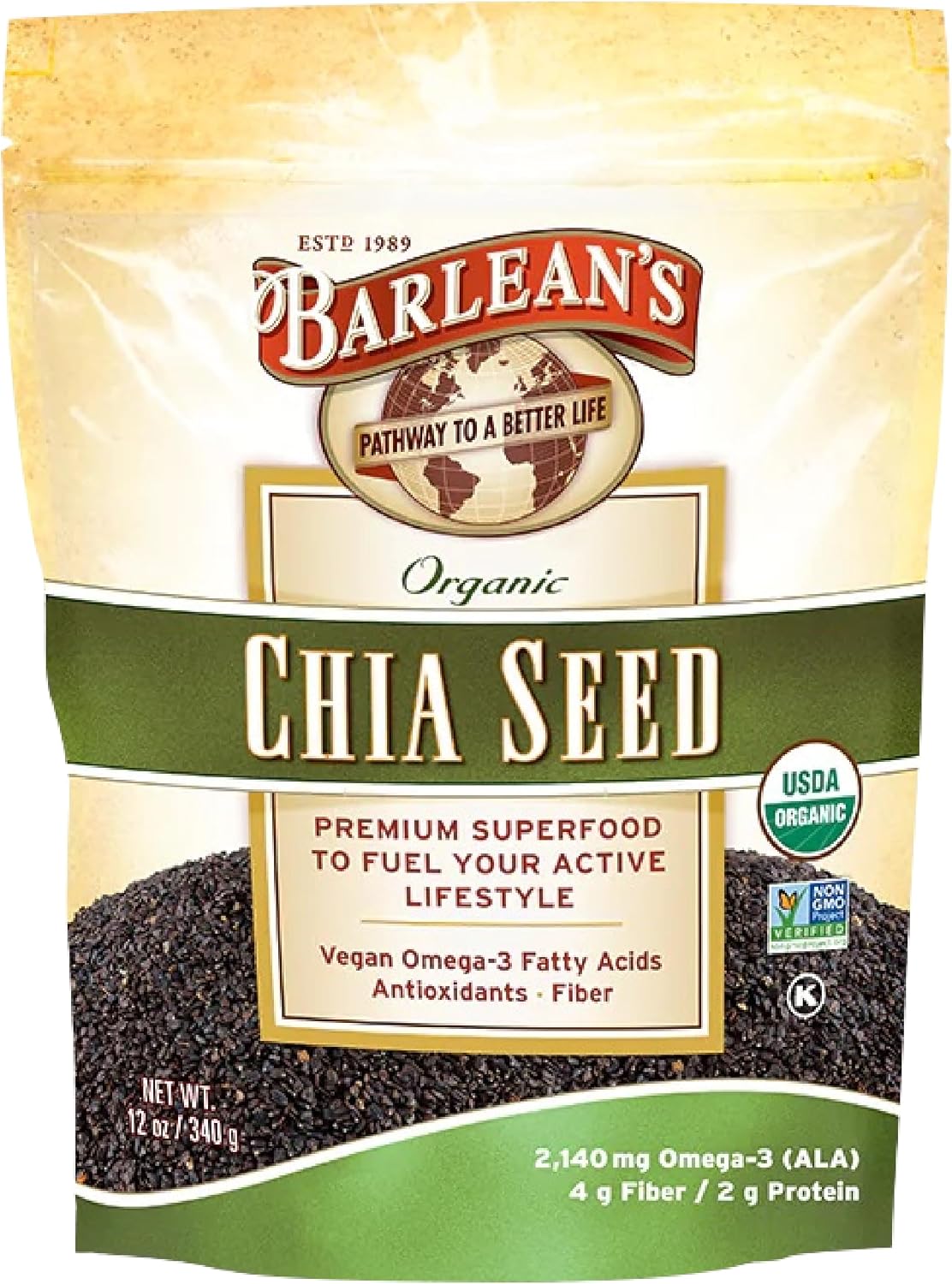 Barlean's Organic Flax Chia Coconut Seed Blend with 2,330 mg Omega 3 Fatty Acids, Fiber Supplement with Whole Chia Seeds and Ground Flaxseed, 12 oz