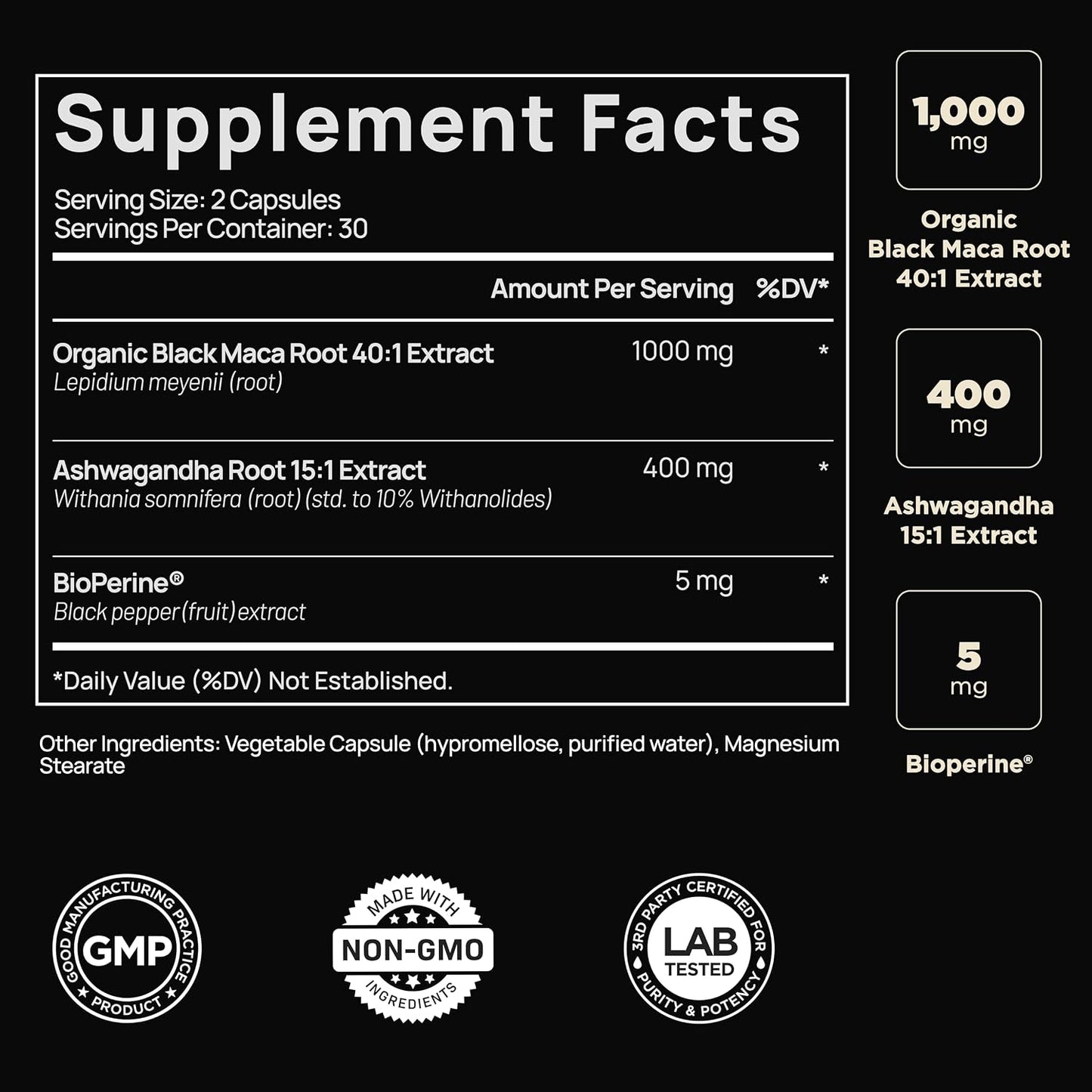 40x Strength Organic Black Maca Root with Ashwagandha Supplement