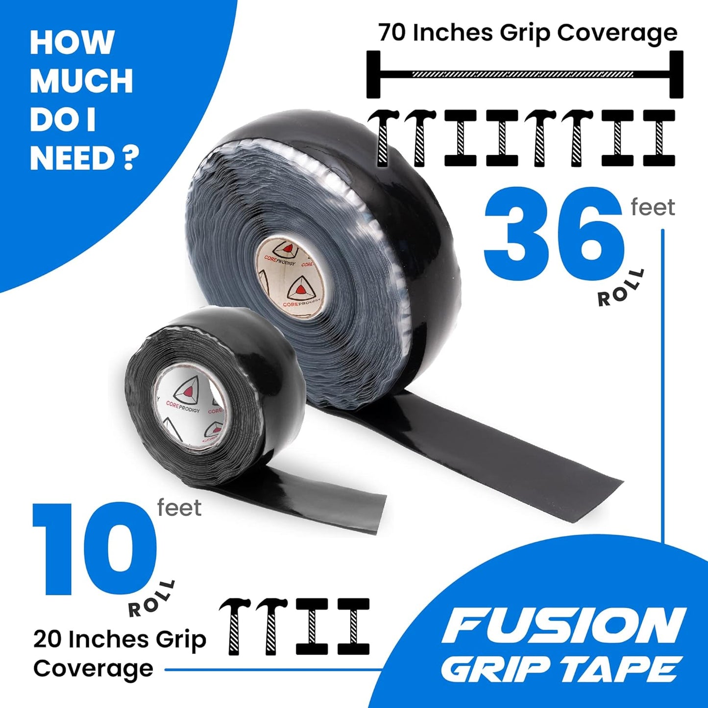 Core Prodigy Fusion Silicone Rubber Grip Tape for Pull Up Bars, Barbells & Sports Equipment