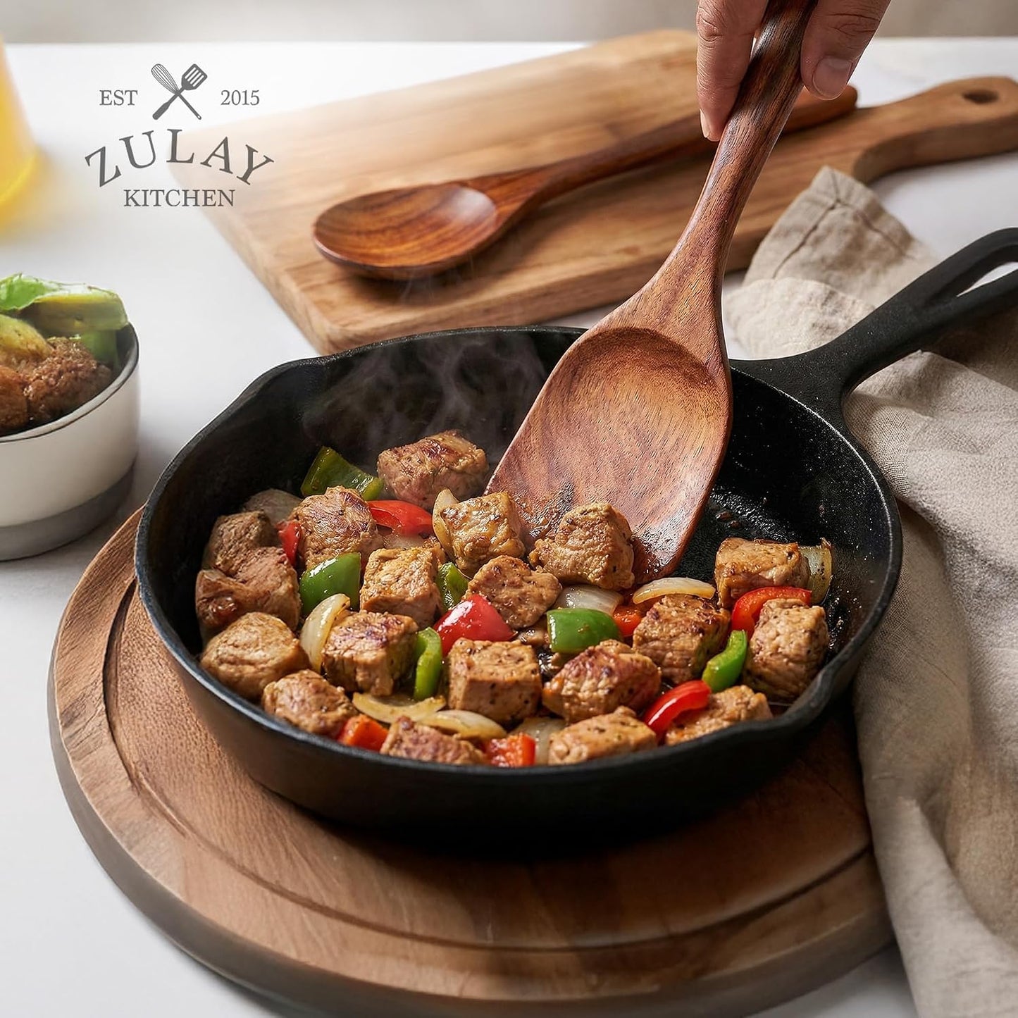 Zulay Kitchen 9-Piece Teak Wood Cooking Utensil Set – Non-Toxic & Non-Stick Safe Wooden Spoons & Kitchen Tools with Comfortable Grip, Smooth Finish Natural Teak – Perfect Kitchen Gift Set
