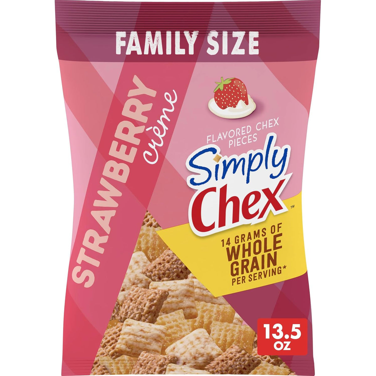 Simply Chex Strawberry Crème Flavored Snack Mix, Family Size, 13.5 oz