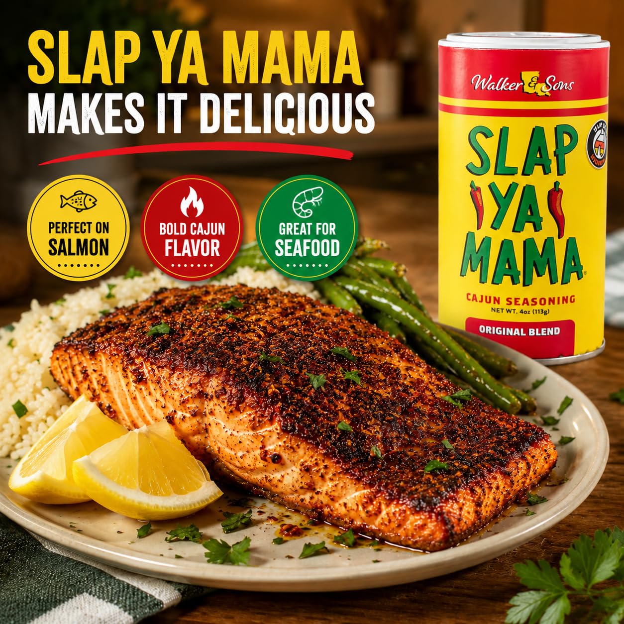 Slap Ya Mama Original Cajun Seasoning Blend, 4 Ounce, No MSG, Kosher, Louisiana Made