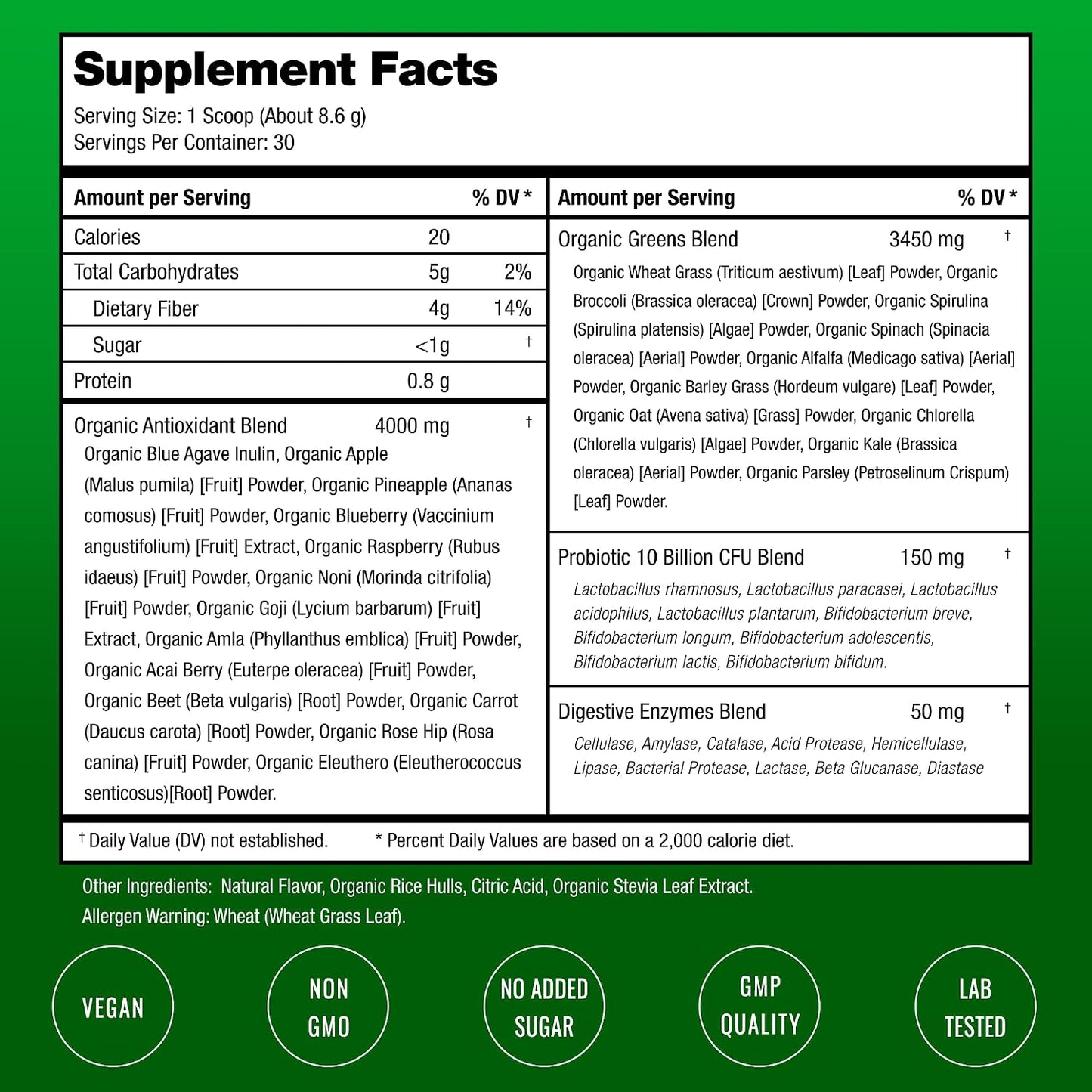 SuperGreens Powder, Organic Superfoods for Energy and Digestion