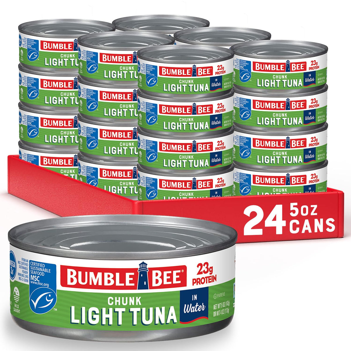 Bumble Bee Wild Caught Skipjack Tuna In Water, 5 oz Cans (Pack of 24) - Low Carb, Gluten Free, Kosher