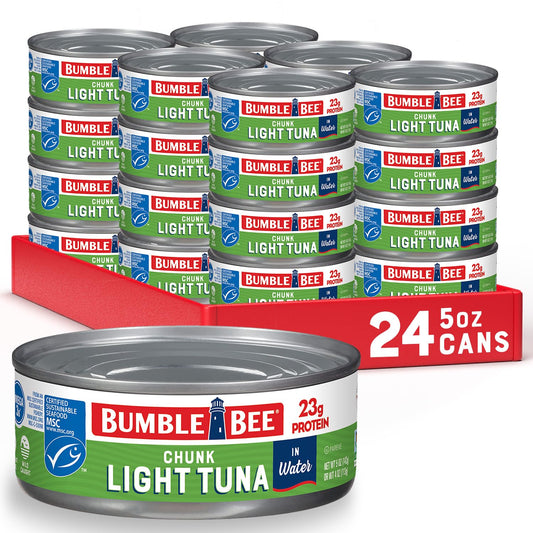 Bumble Bee Wild Caught Skipjack Tuna In Water, 5 oz Cans (Pack of 24) - Low Carb, Gluten Free, Kosher