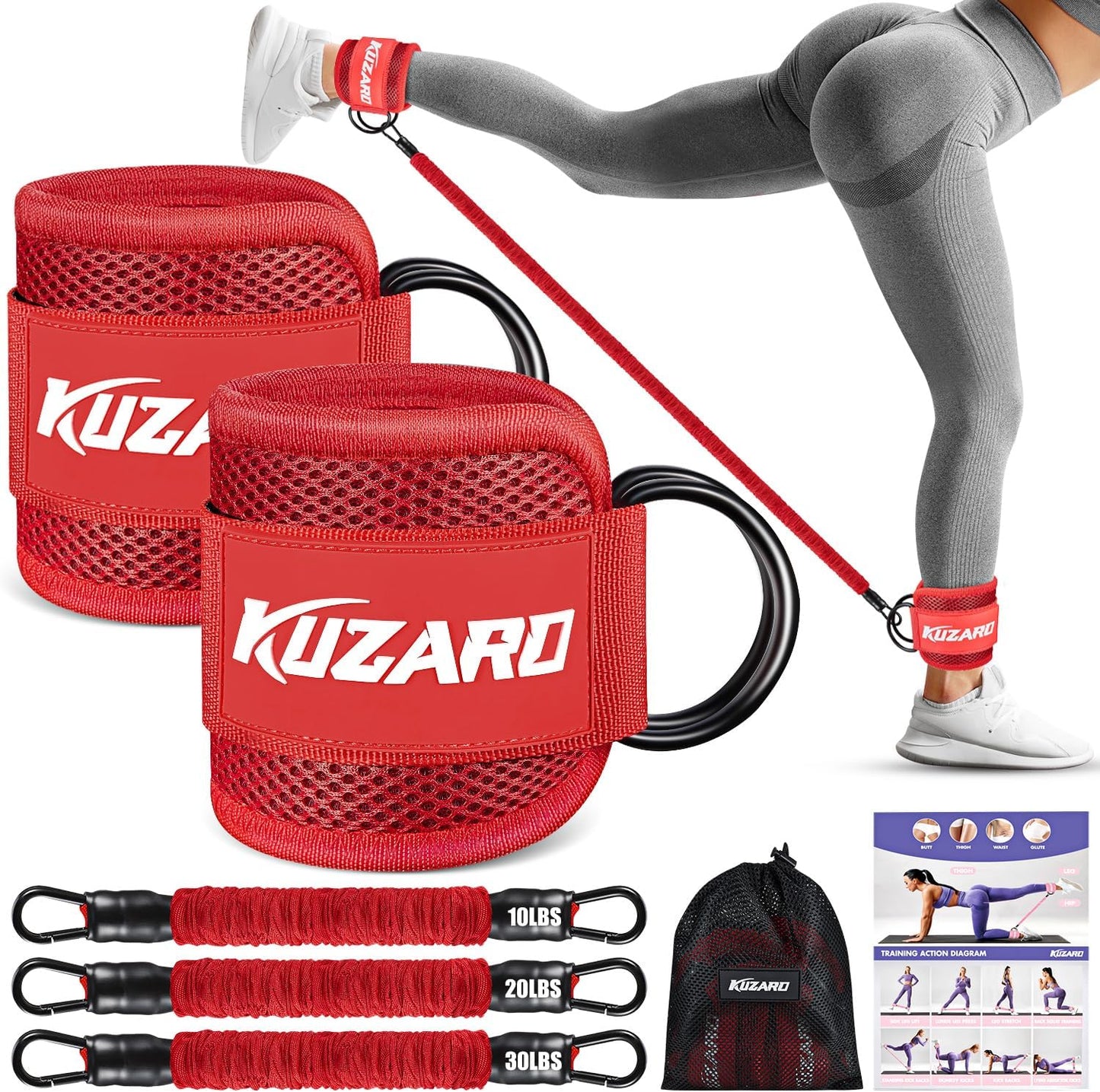 KUZARO Ankle Resistance Bands - Leg & Glutes Workout Equipment, Booty Trainer