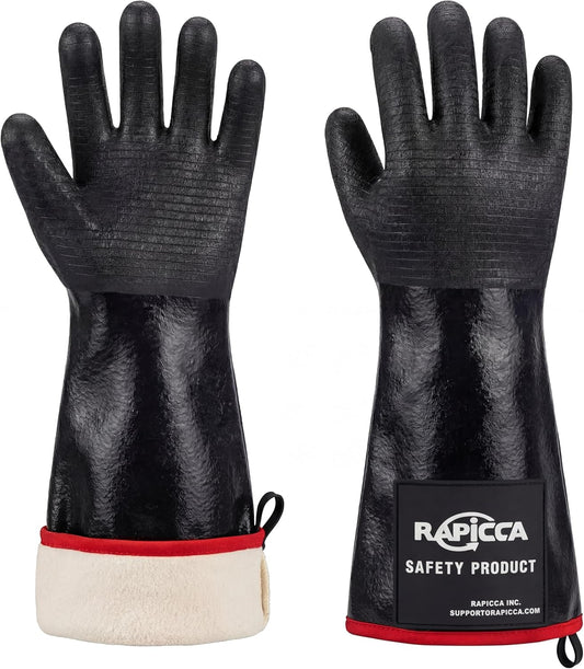 RAPICCA BBQ Grill Gloves, 932°F Heat Resistant Neoprene, 14 in XL | Oil Resistant & Waterproof, For Pitmaster - Smoking, Grilling, Cooking, Deep Frying Turkey, Handling Hot Greasy Meat
