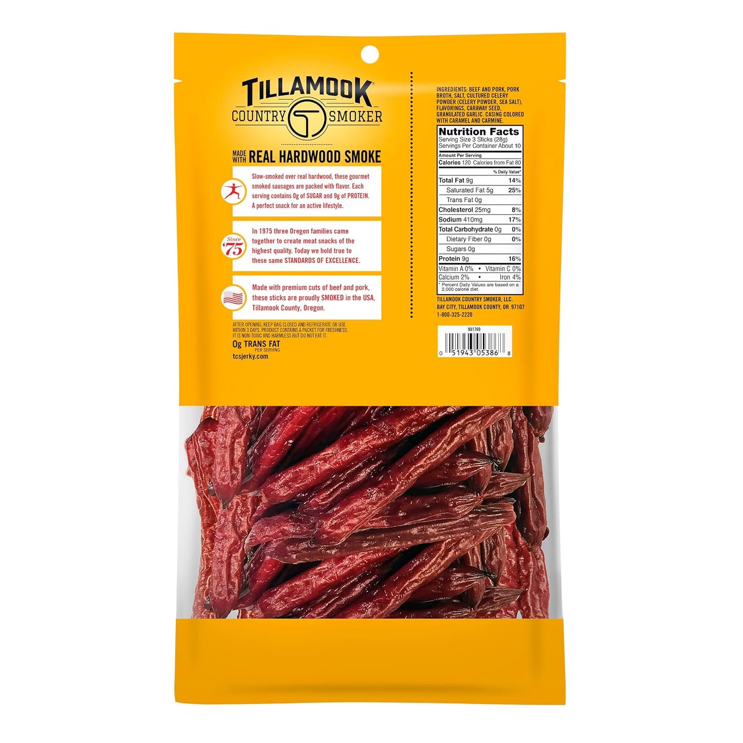 Tillamook Country Smoker Smoked Sausages, Original, 10 Ounce