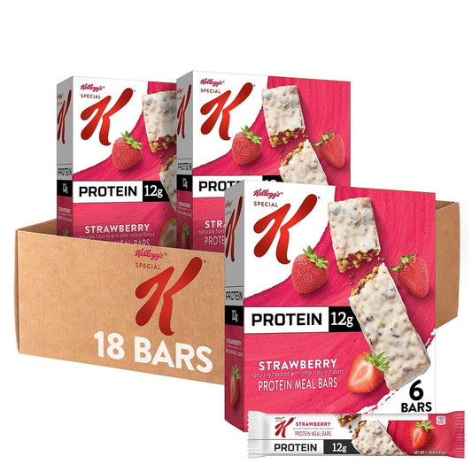 Special K Bar Protein Meal Bars, 12g Protein Snacks, Meal Replacement, Strawberry, 3 Boxes, 18 Bars