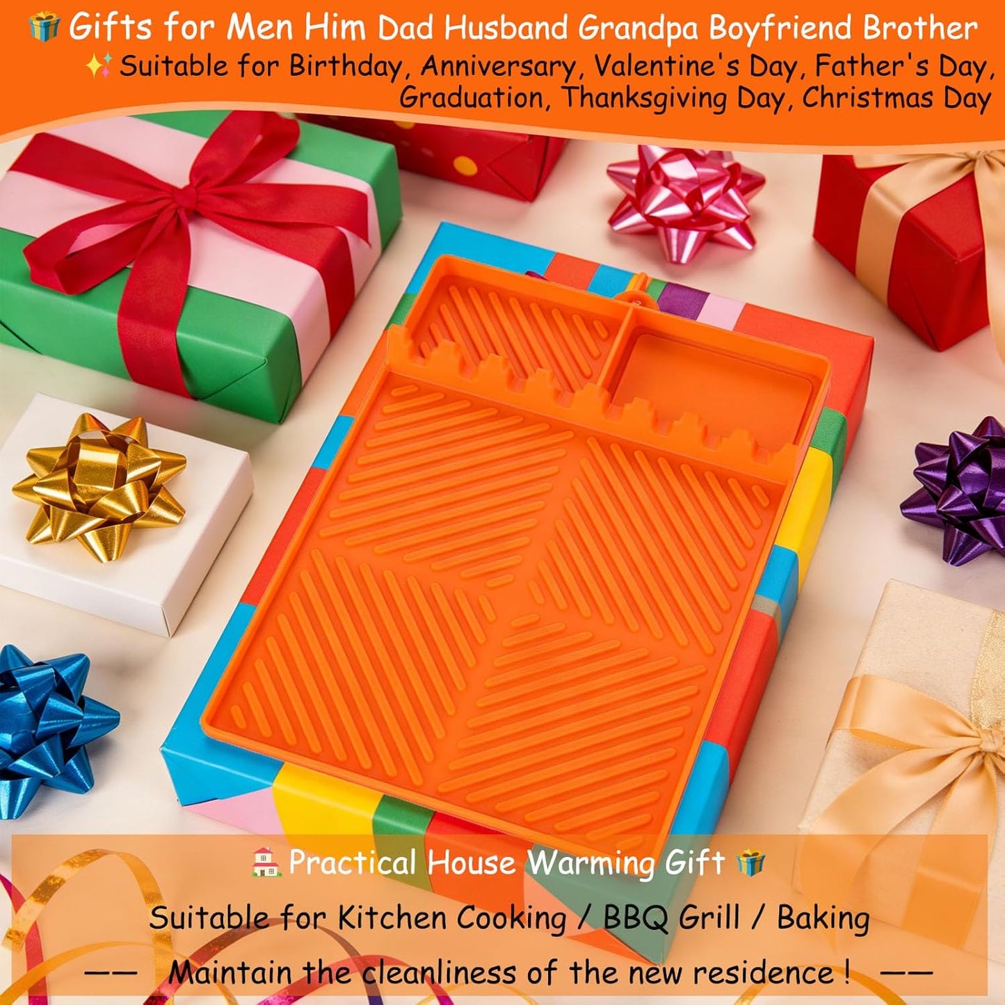 Find law Silicone Tools Mat for Griddle & Kitchen Countertop | Orange Side Shelf Spatula Mat with Drip Pad for Blackstone Weber Traeger Pit Boss Flat Top Grill Smoker, BBQ Gifts for Men