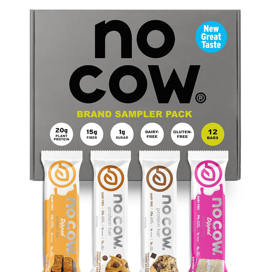 No Cow Vegan Protein Bar Sampler Pack, 20g Plant Based Protein, Gluten Free, Dairy Free