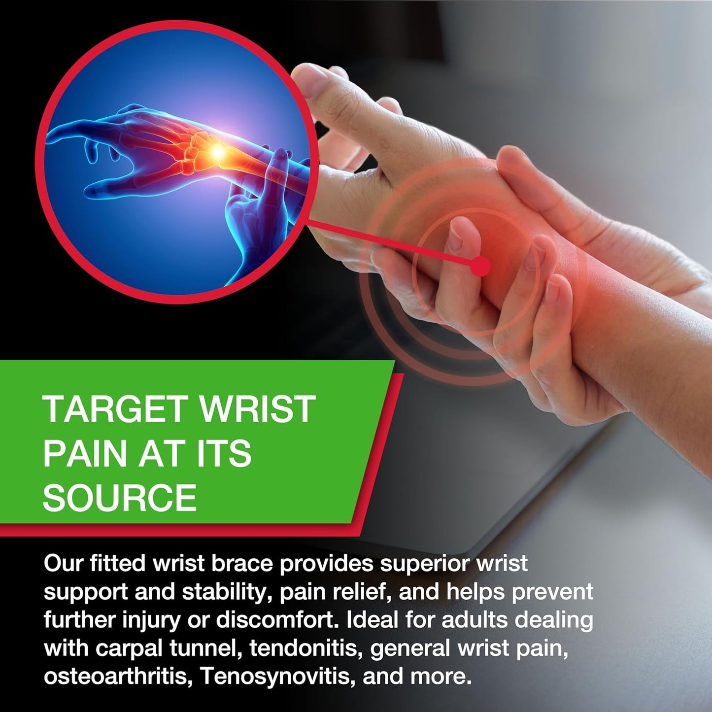 MUELLER Sports Medicine Green Fitted Wrist Brace for Carpal Tunnel Relief