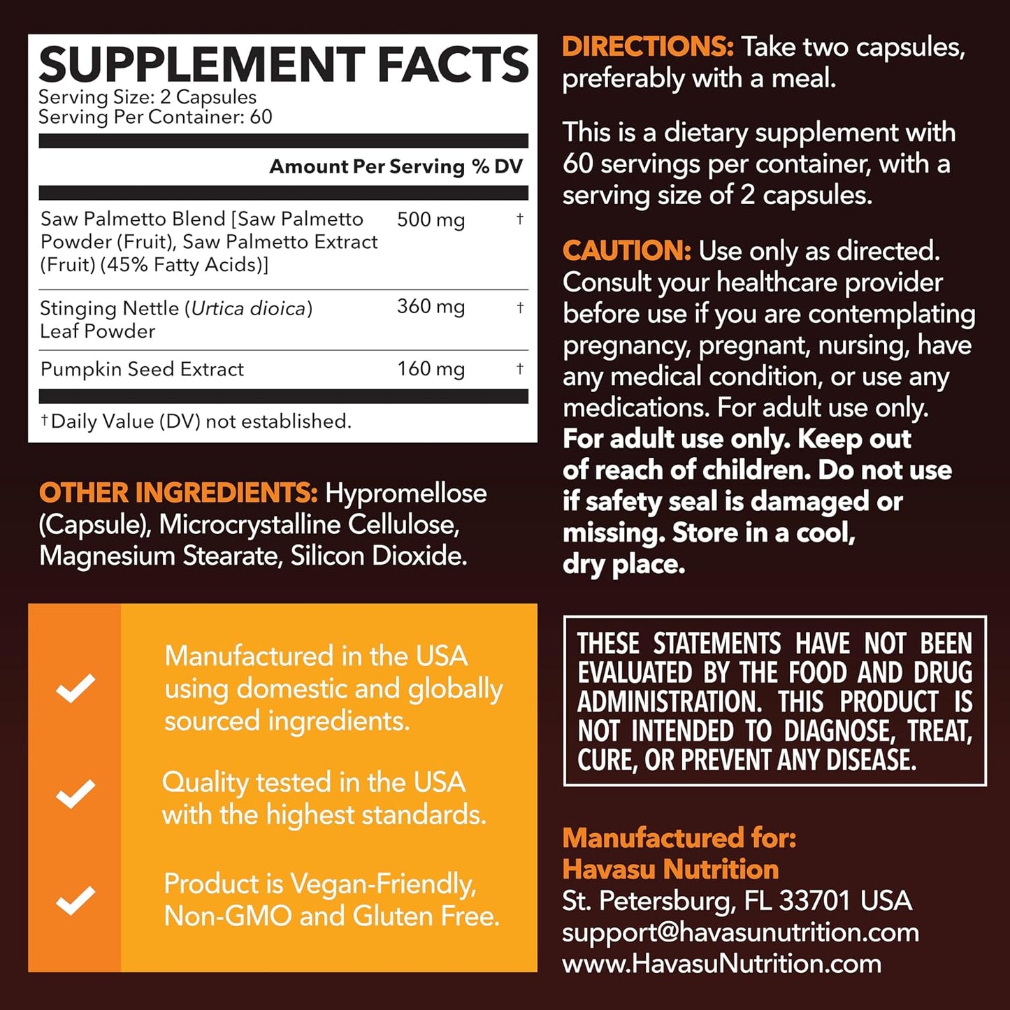 Saw Palmetto Supplement with Stinging Nettle and Pumpkin Seed Extract - Advanced 3X Formula - DHT Blocker Urinary Health and Prostate Support for Mens Health - Vegan, Non-GMO Capsules - 2 Month Supply