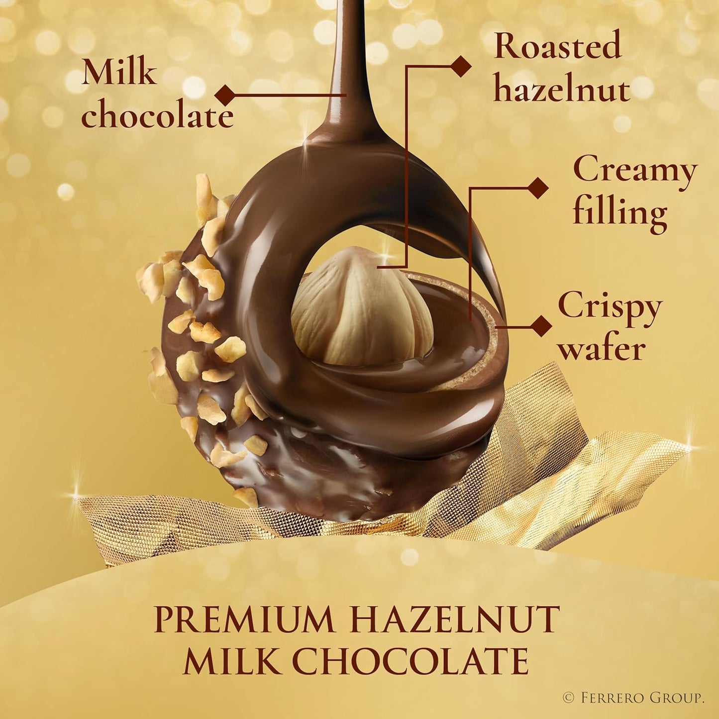 Ferrero Rocher Gourmet Hazelnut Milk Chocolate Gift Box, 24 Individually Wrapped Chocolates, 10.6 oz