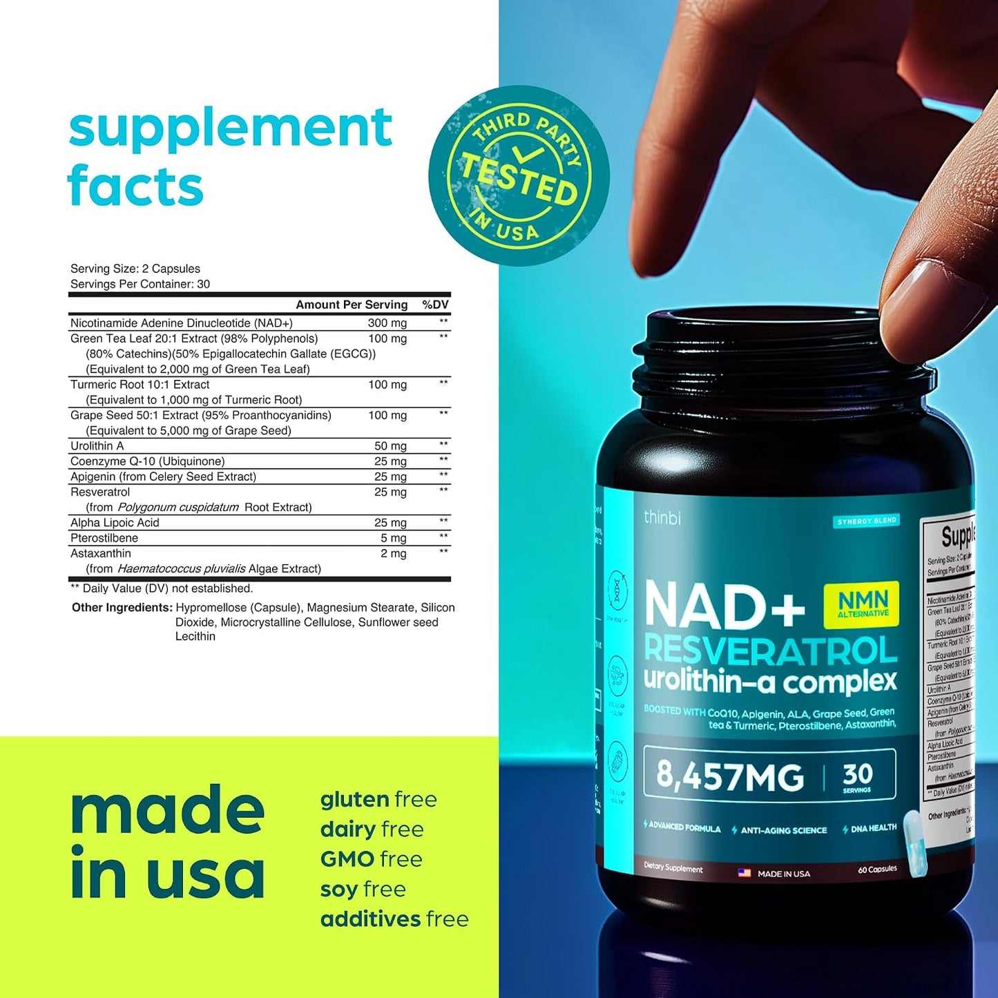 NAD Supplement Extra Strength NMN Alternative with Urolithin A and Resveratrol